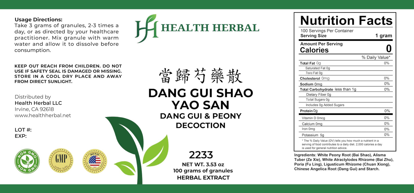 Health Herbal Dang GUI Shao Yao San/Dang GUI & Peony Decoction Powder 3.53