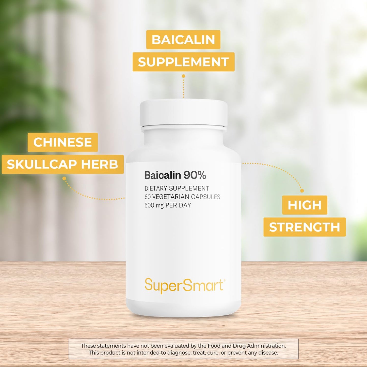 Supersmart Baicalin 90% 500mg Chinese Skullcap Extract Capsules, 60 Count
