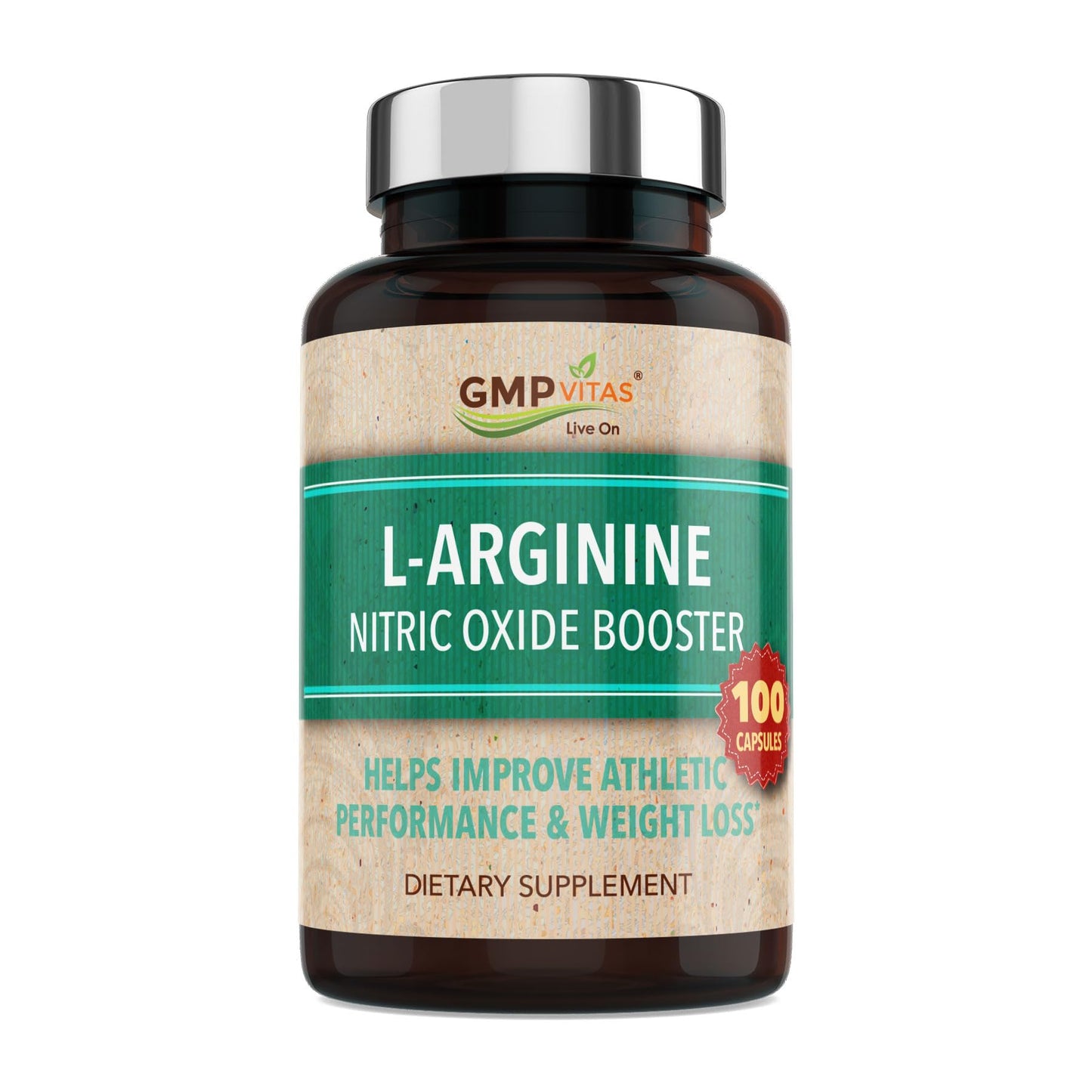 GMP Vitas Nitric Oxide Supplement 1000mg with L-Arginine, 100 Capsules