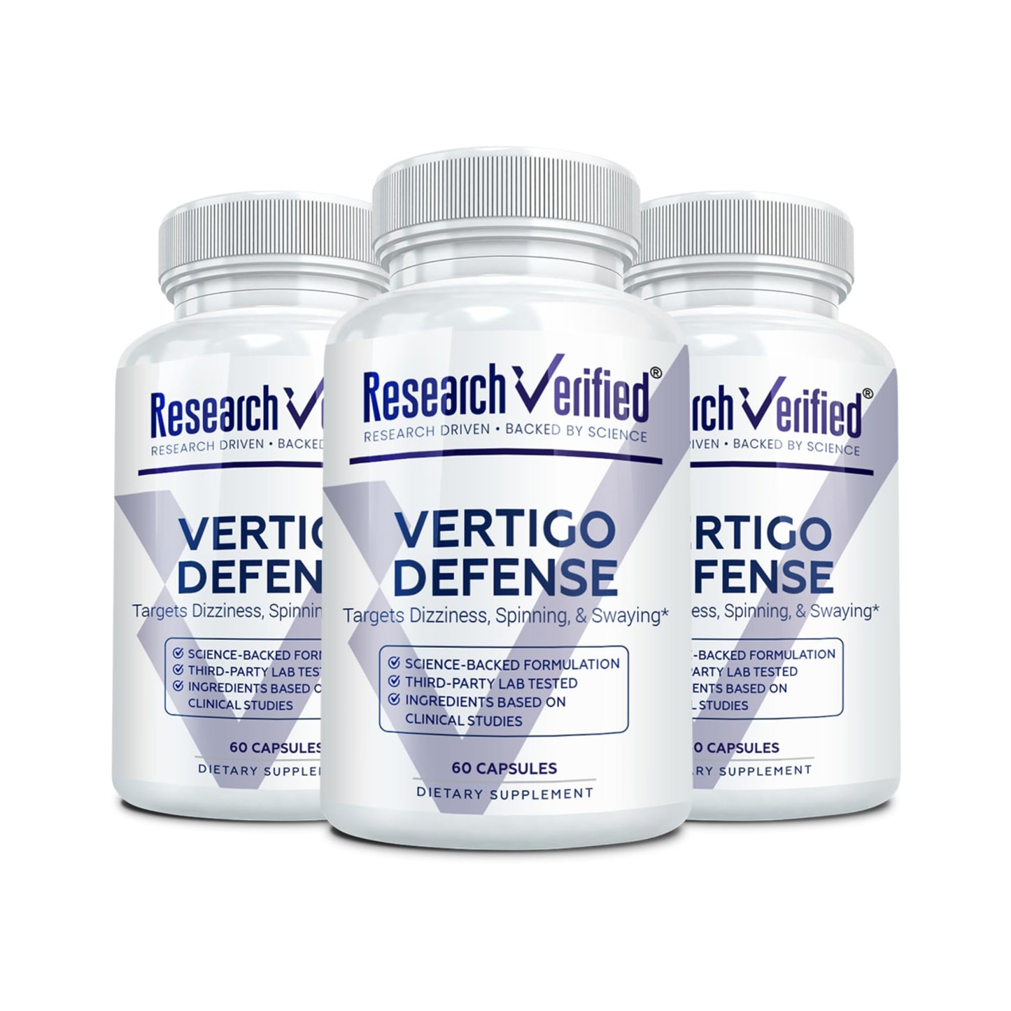 Research Verified Vertigo Defense - Soothe Symptoms and Support Inner Ear Balance - Vitamin D3, Ginger, Ginkgo Biloba, BioPerine Capsules 60 Count