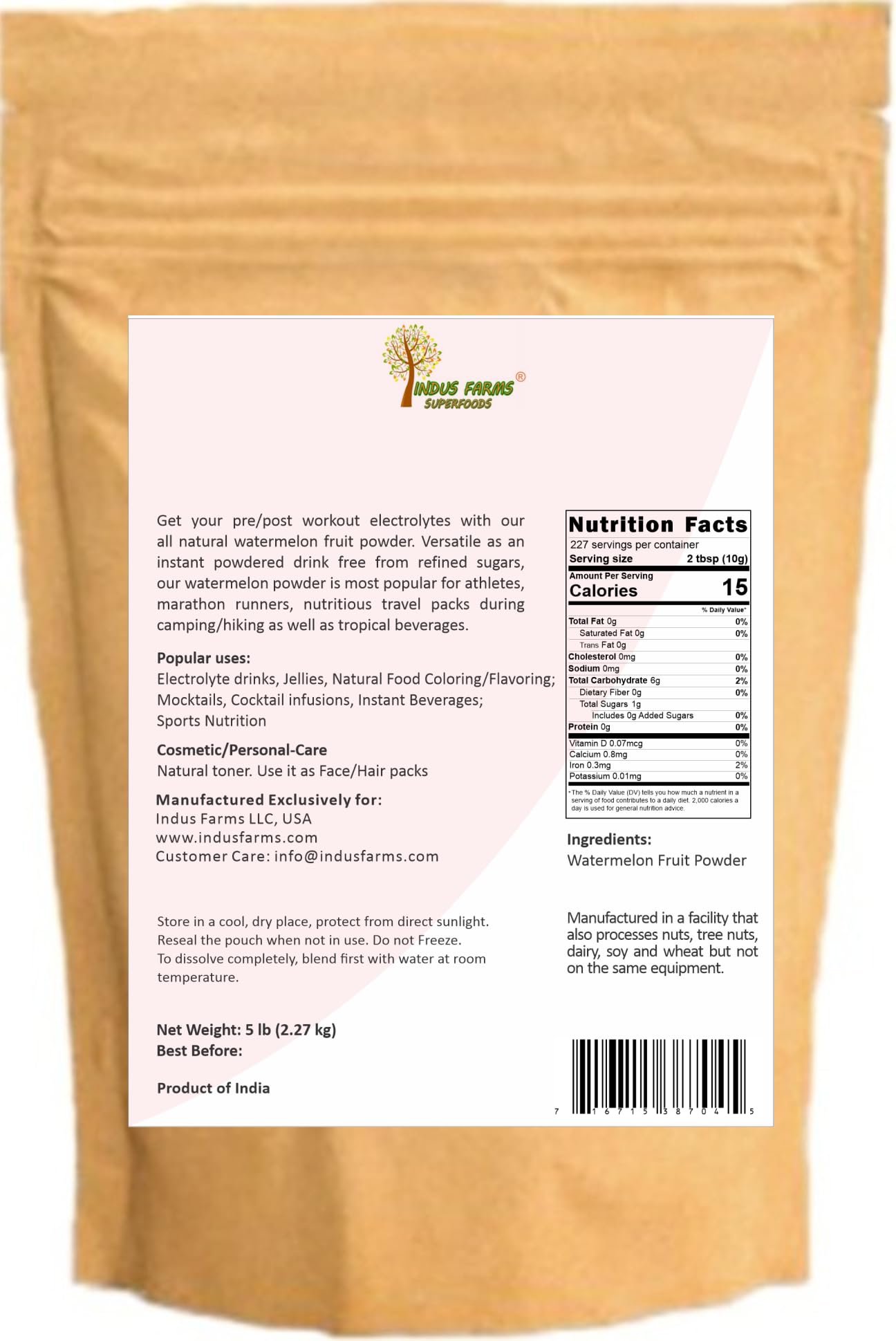 Indus Farms Superfoods All Natural Watermelon Fruit Powder 80 oz