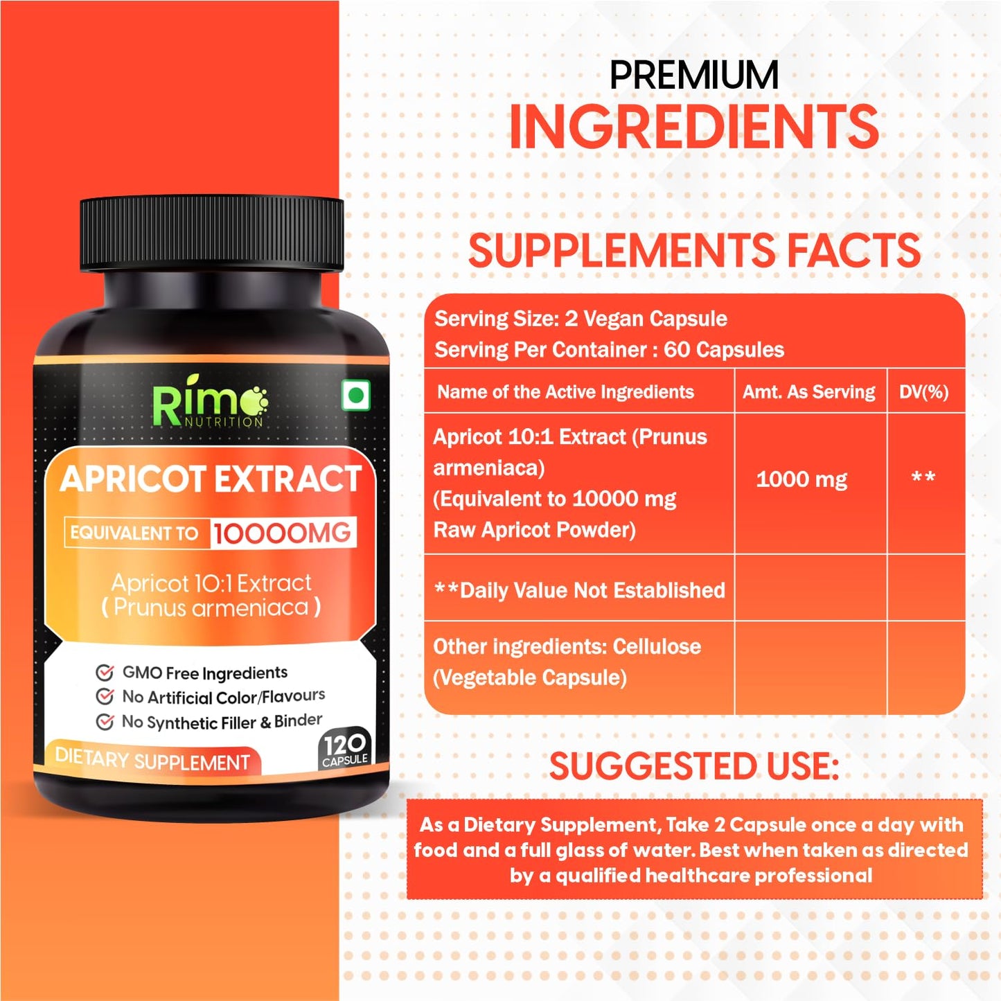 Rimo Nutrition Apricot Capsules, 120 Count