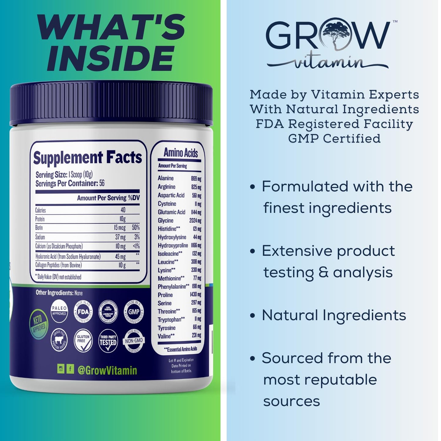 Grow Vitamin Collagen Peptides Powder 20g