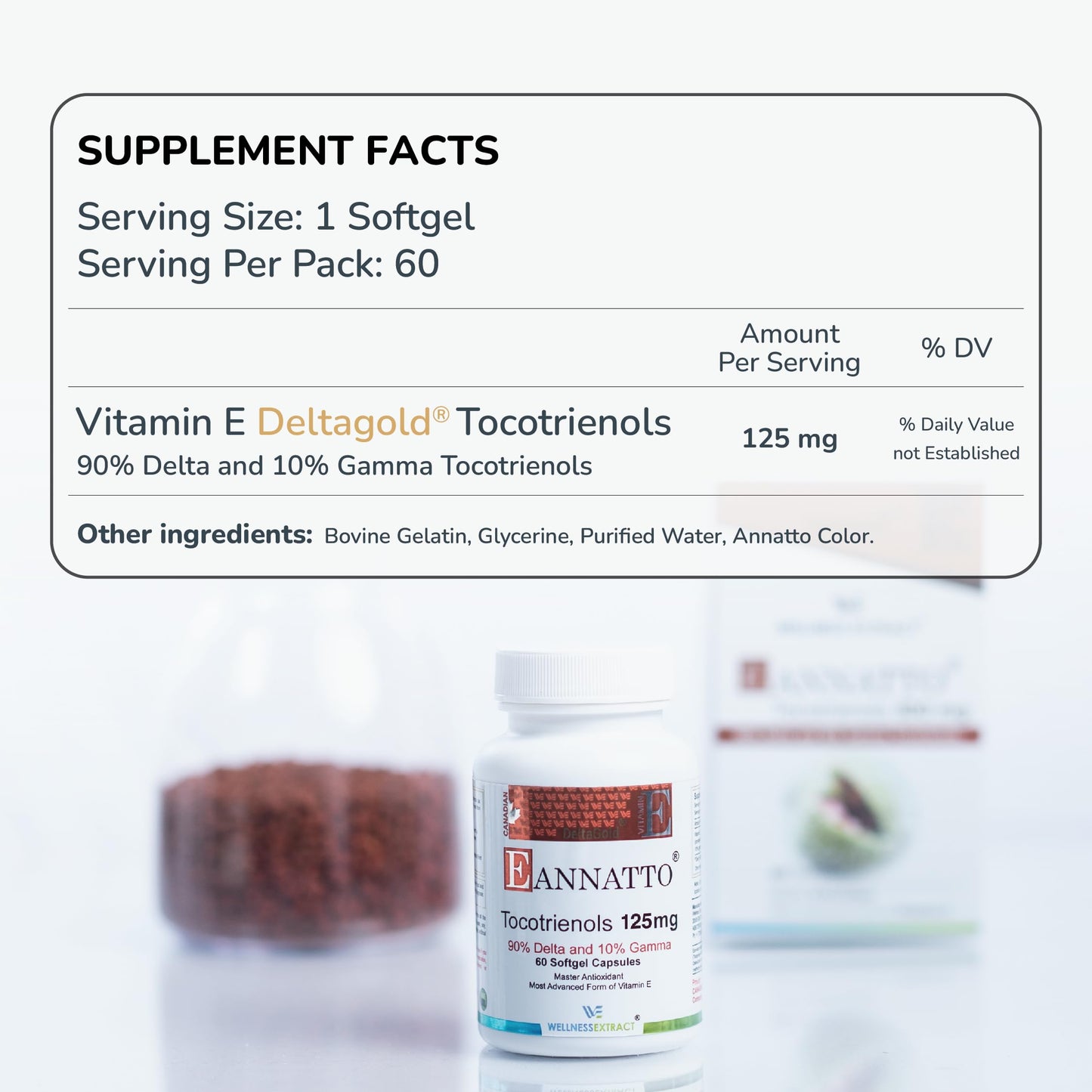 WELLNESS EXTRACT Eannatto Tocotrienols Deltagold 125mg Vitamin E Tocotrienols Supplements 360 Softgels