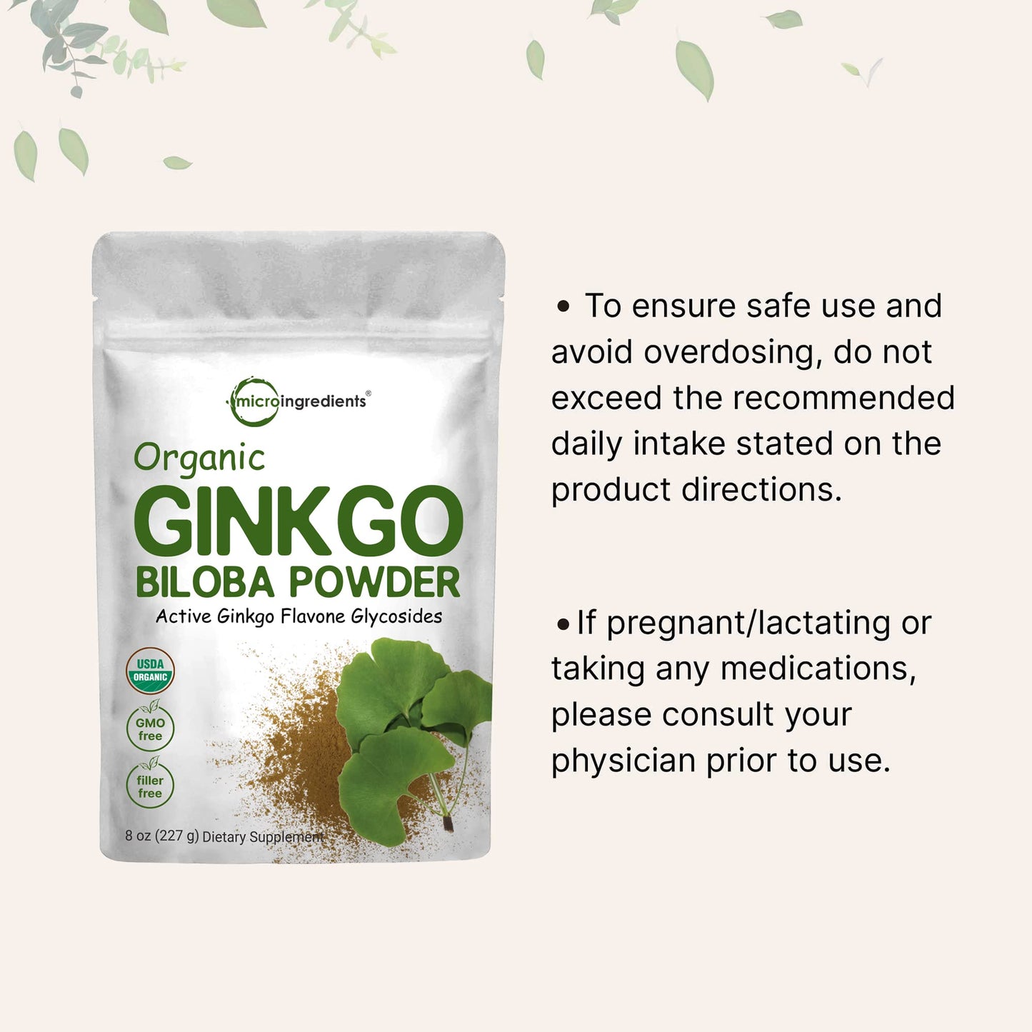 Micro Ingredients Organic Ginkgo Biloba Extract Powder, 8 oz