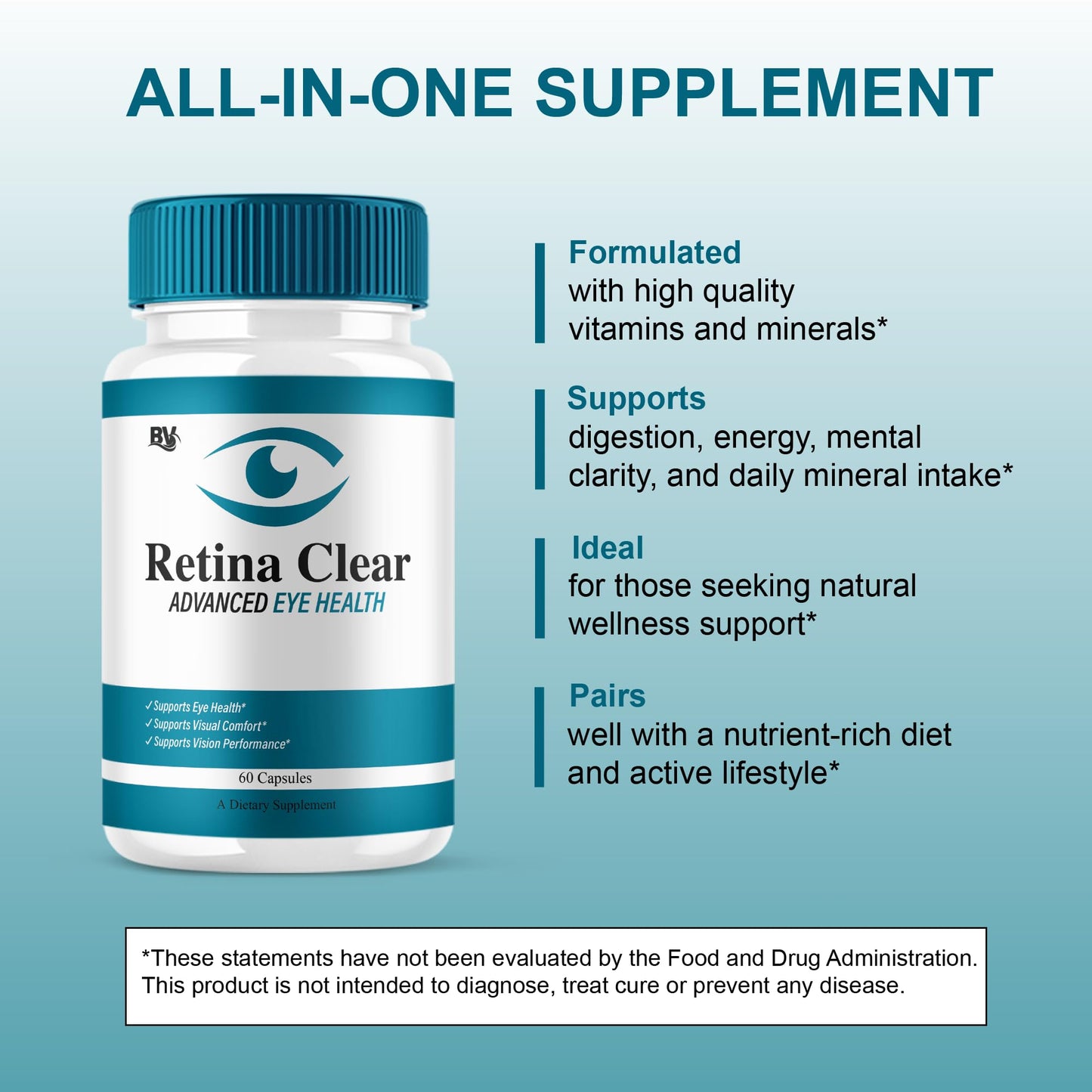 BLUE VIBE Retina Clear Advanced Eye Support Health Supplement Capsules 300