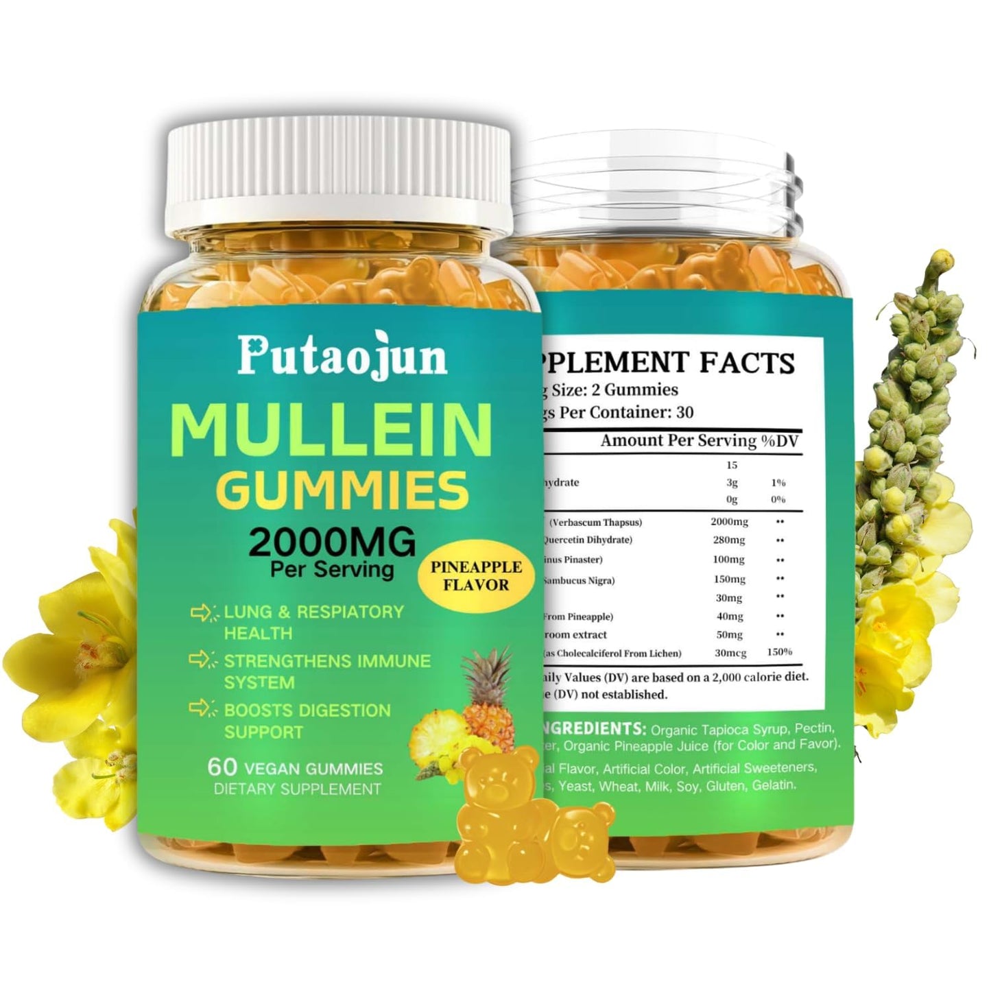 Putaojun Mullein Gummies 2000mg, 60 Count