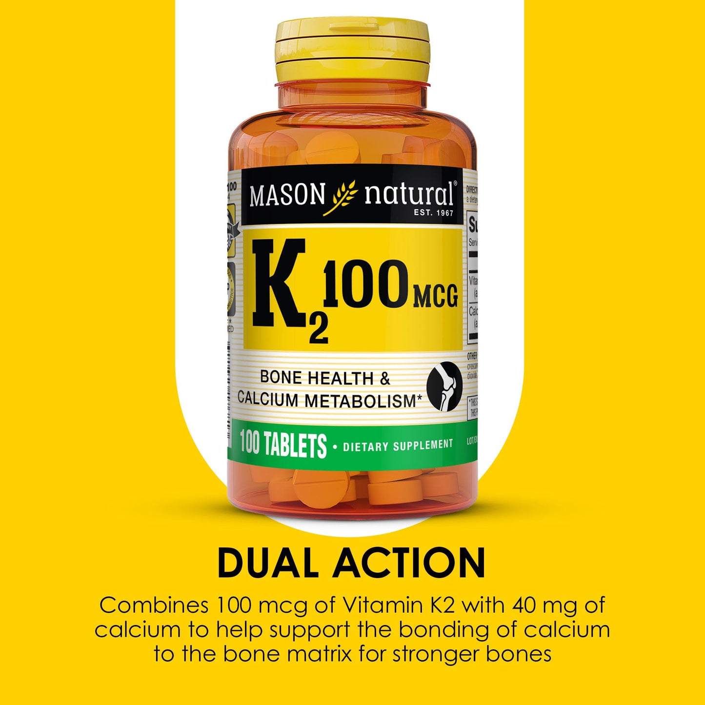 Mason Natural Vitamin K2 100 mcg with Calcium, 100 Tablets