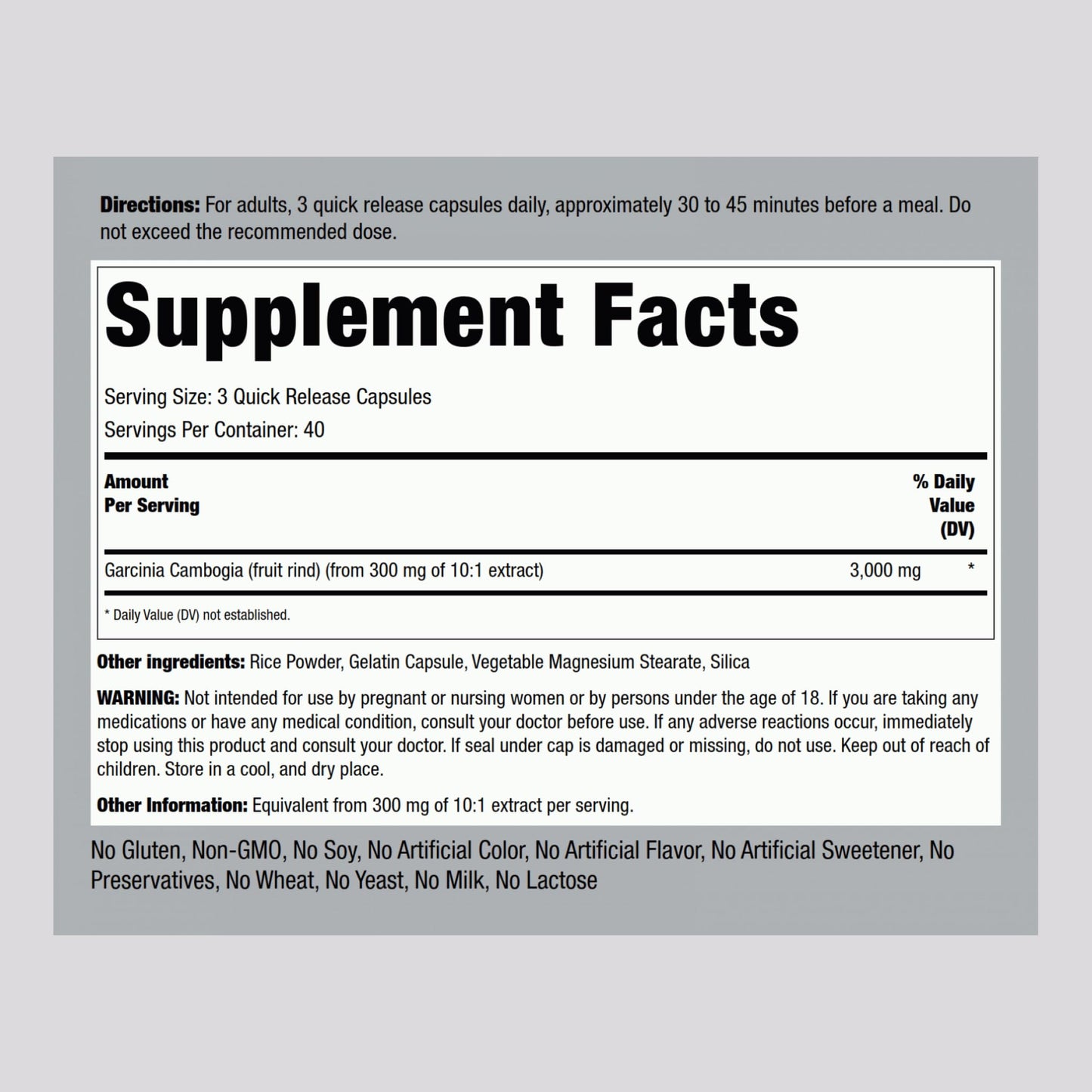 Piping Rock Garcinia Cambogia Extract Capsules 120 Count