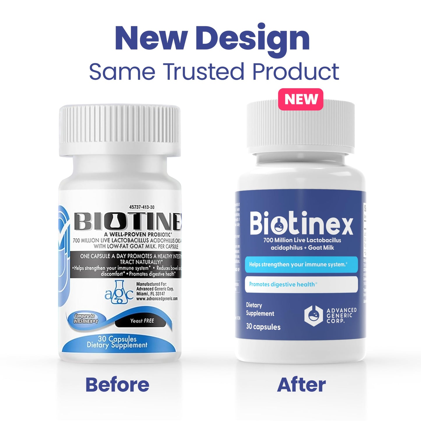 Biotinex Lactobacillus Acidophilus Probiotic Capsule 700 Million Live with Low-Fat Goat Milk 30 Count
