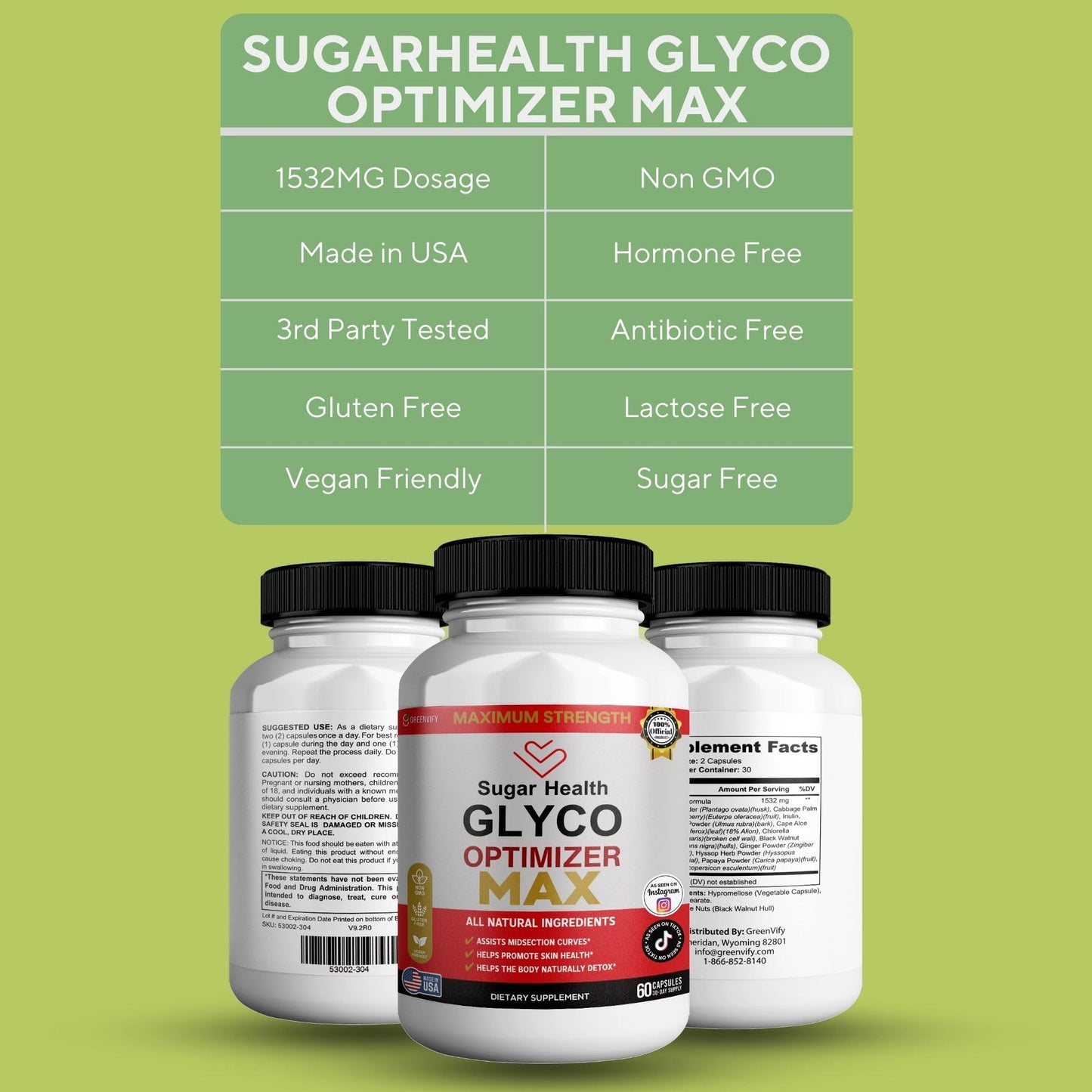 GREENVIFY Sugar Health Glyco Optimizer Max, 60 Capsules