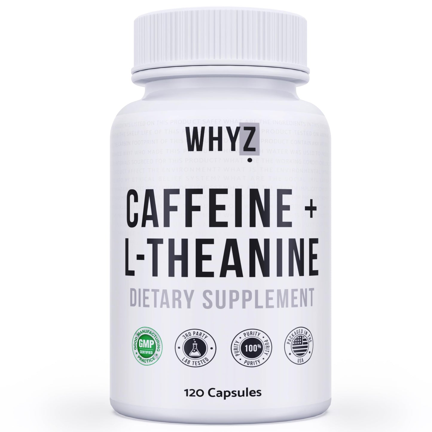 WHYZ Caffeine Pills with L-Theanine Capsules, 120 Capsules