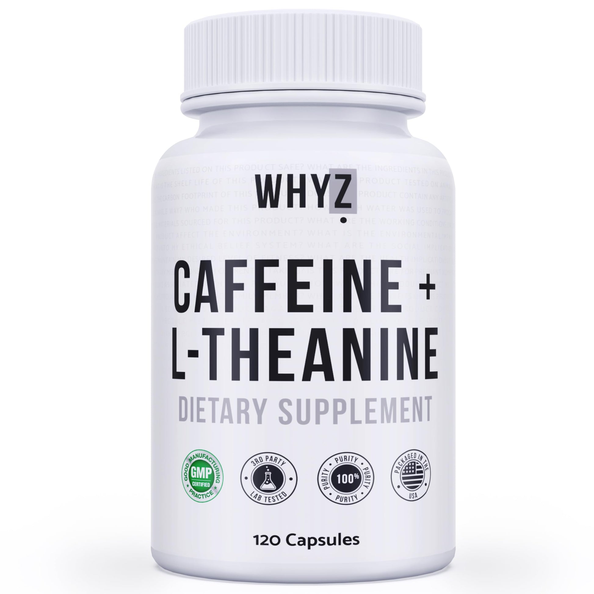 WHYZ Caffeine Pills with L-Theanine Capsules, 120 Capsules
