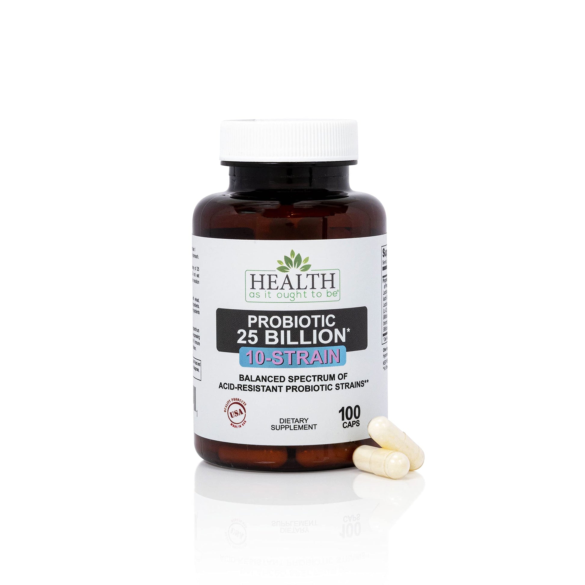 Health As It Ought To Be Probiotic 25 Billion CFUs 10 Strain Capsules 100 Count