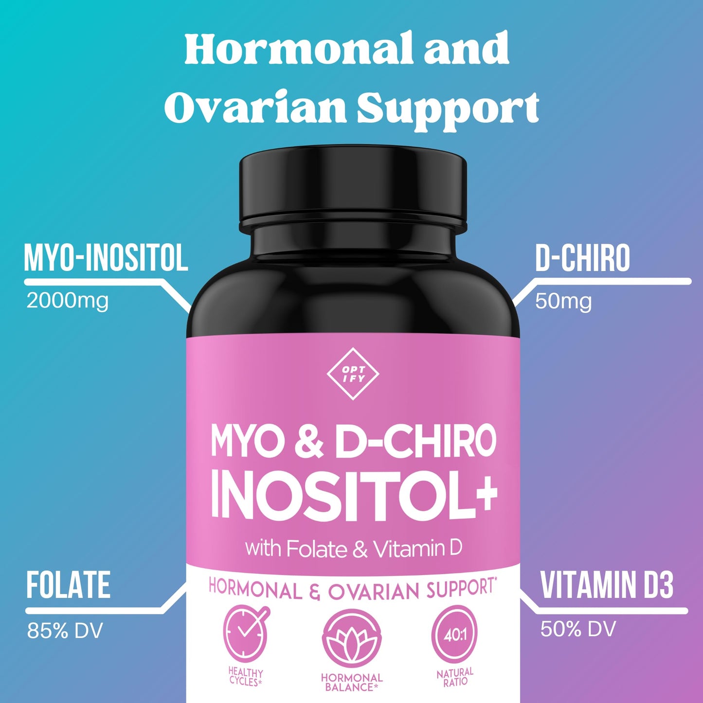 Optify Inositol Supplement Bundle Powder - Myo-Inositol & D-Chiro Inositol with Folate & Vitamin D, 1 Count