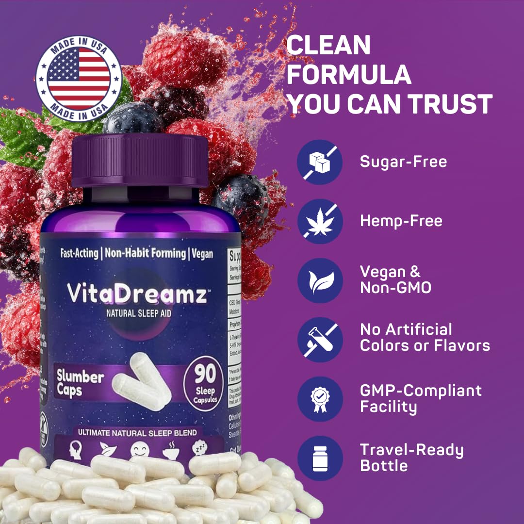 VitaDreamz Melatonin Capsules with L-Theanine & GABA 90 Count