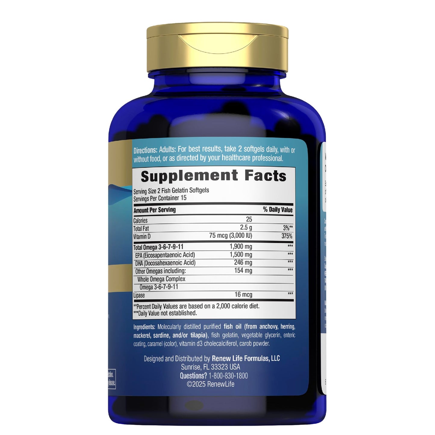 Renew Life Norwegian Gold Fish Oil Super Critical Omega 3-6-7-9-11 Tablets, 30 Count