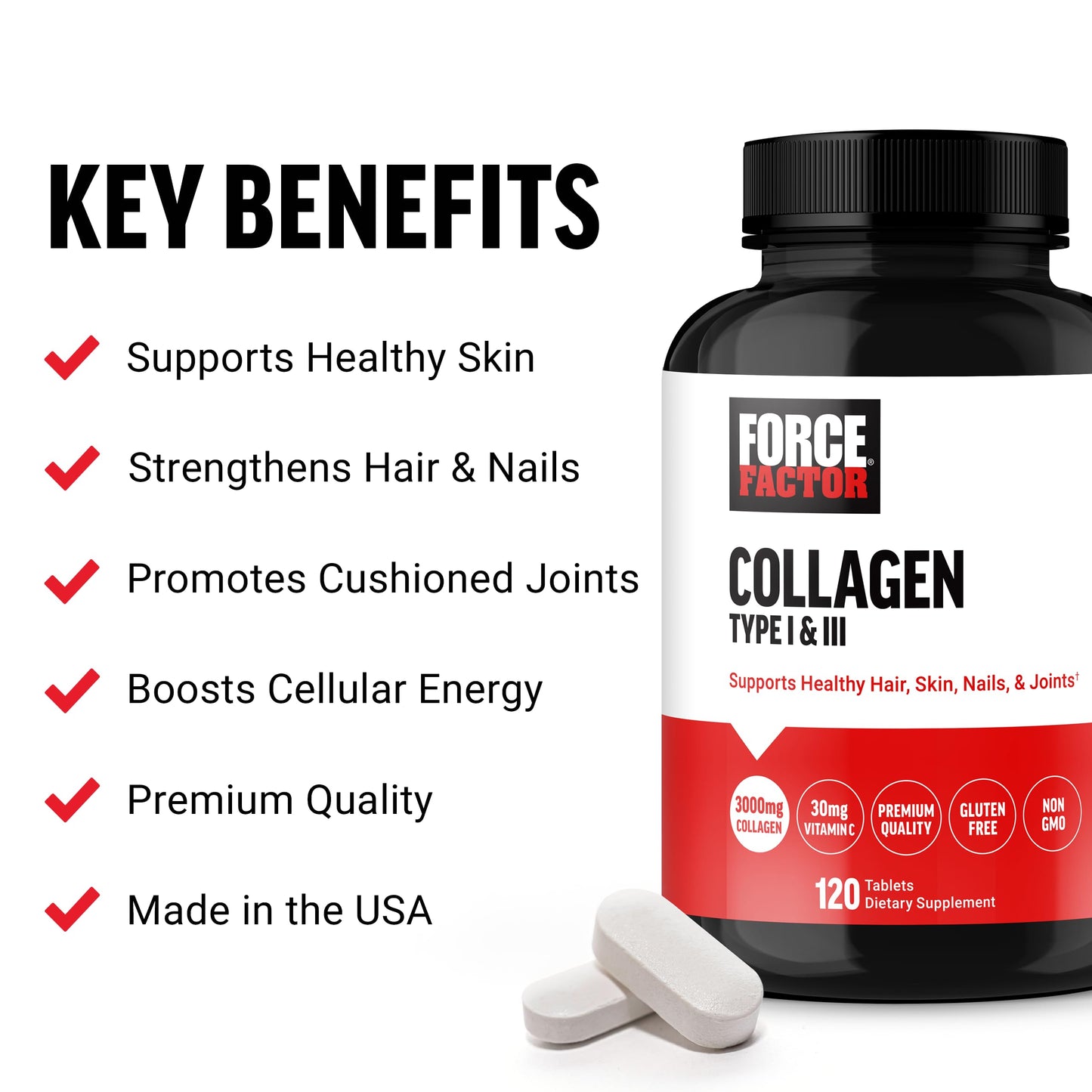 Force Factor Collagen Peptides Tablet, 120 Count