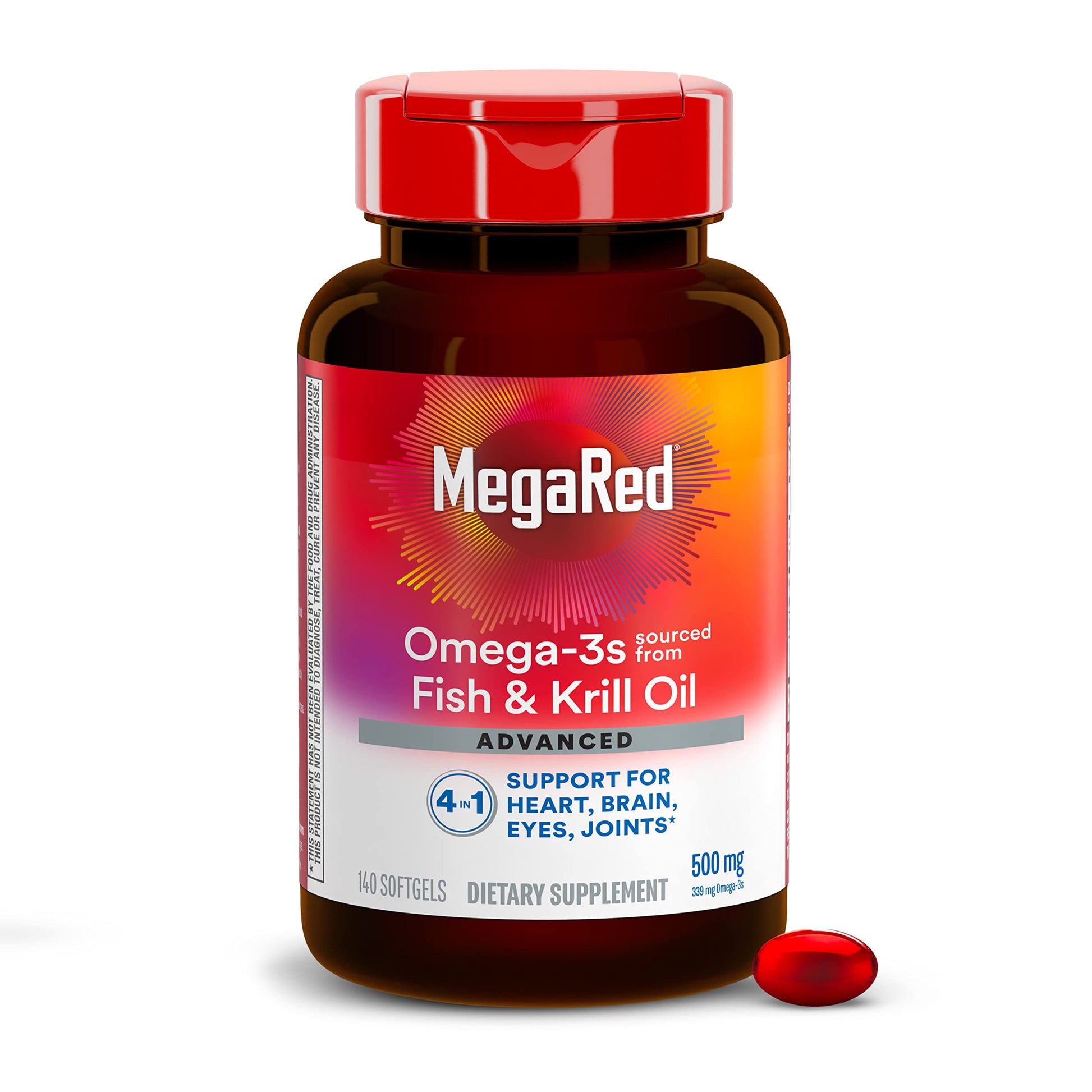 MegaRed Omega 3 Fish Oil + Krill Oil 500mg Softgels, 140 Count