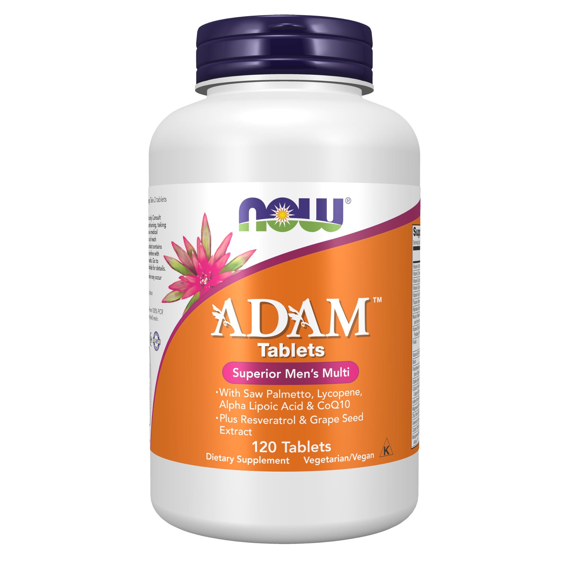 NOW Foods ADAM Men's Multivitamin with Saw Palmetto, Lycopene, Alpha Lipoic Acid and CoQ10, Plus Natural Resveratrol & Grape Seed Extract, 120 Tablets