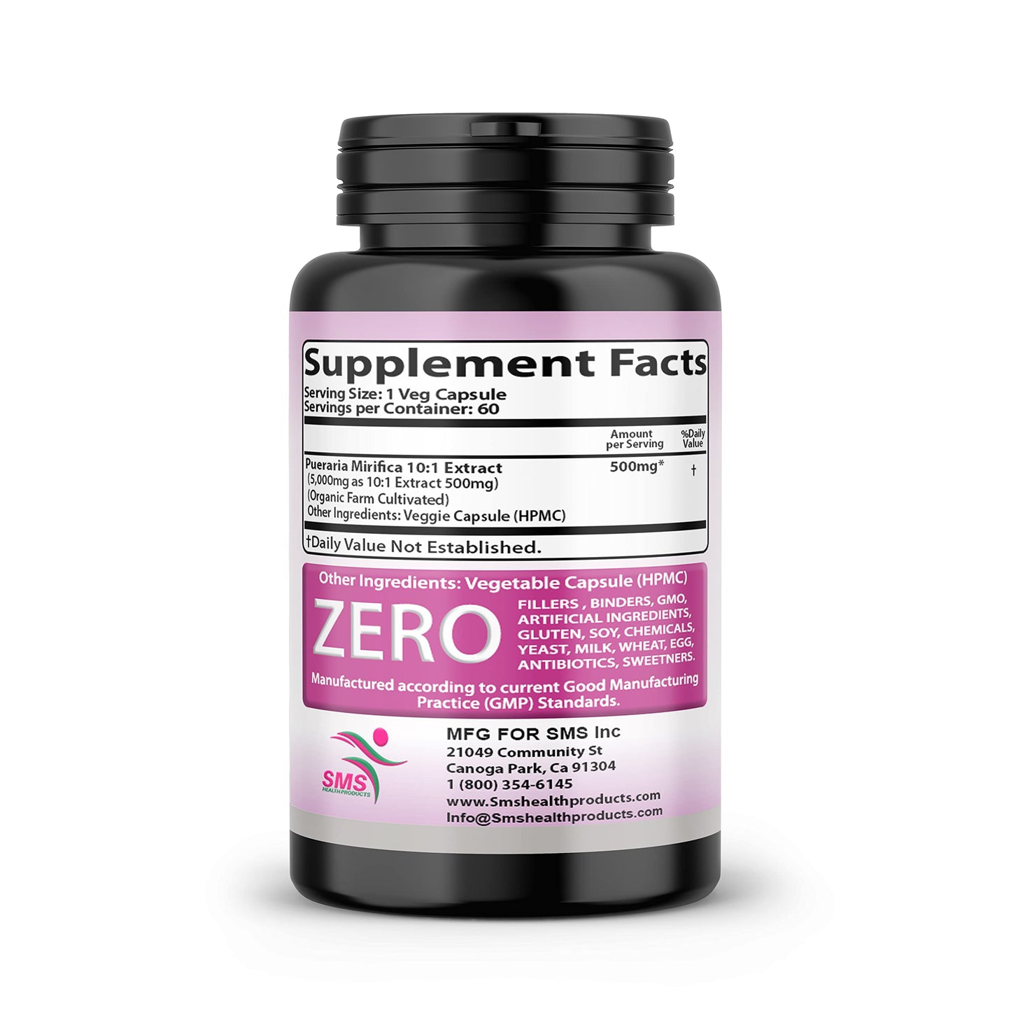 SMSHEALTHPRODUCTS.com Pueraria Mirifica (Kwao Krua Kao) Supplement Capsules, 60 Count