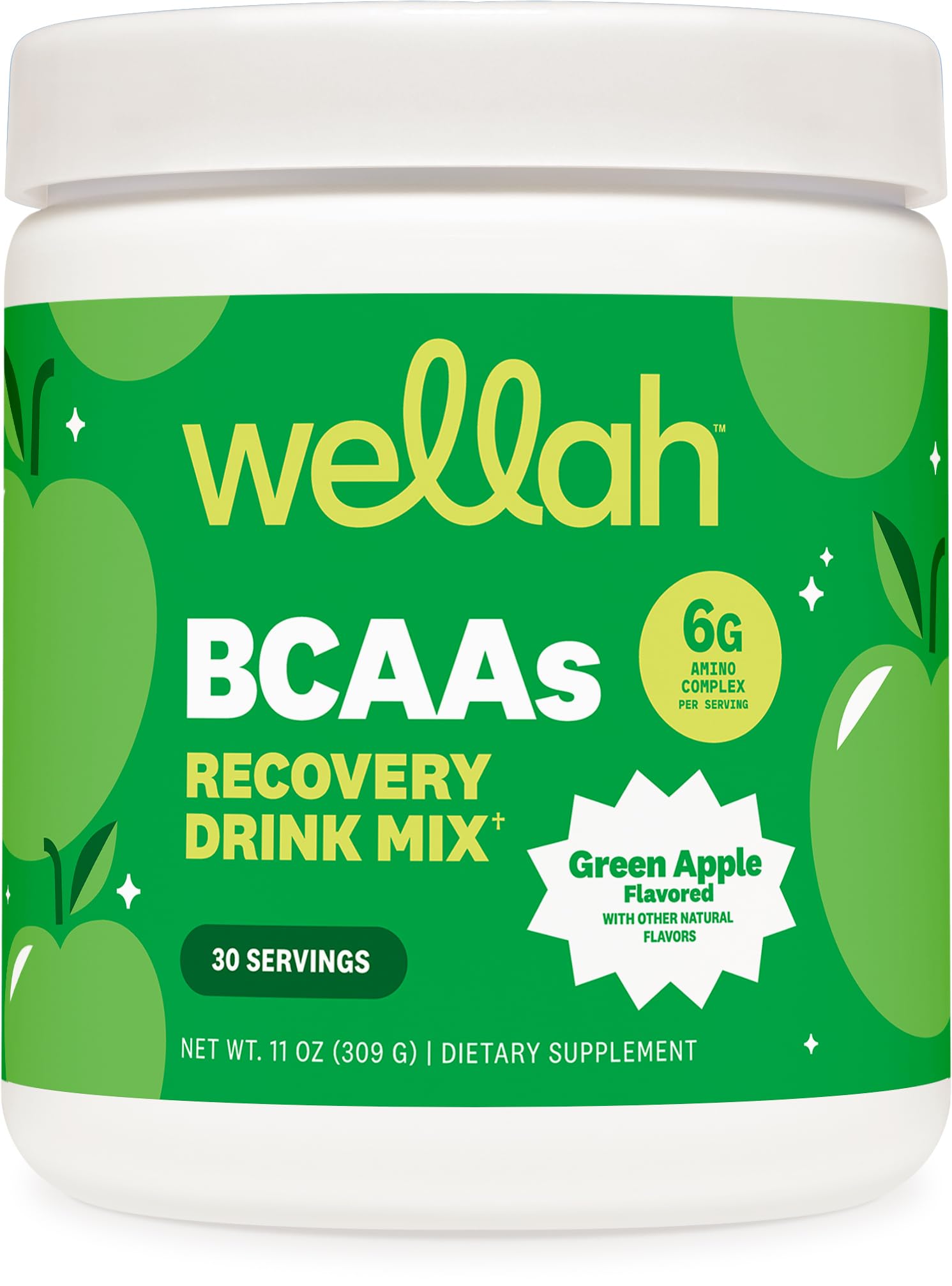 Wellah BCAAs (Green Apple Flavored) 30 Servings - BCAA Powder with Hydration Complex, 11 Ounce