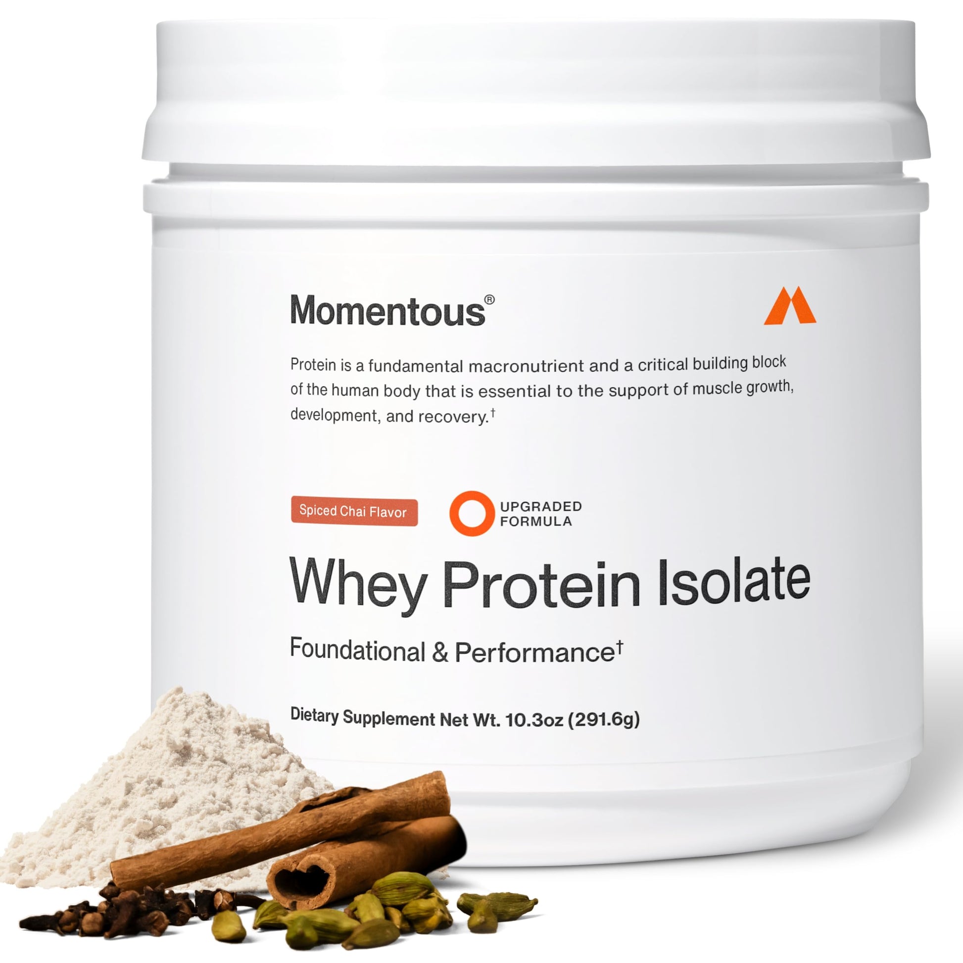 Momentous Essential Grass-Fed Whey Protein Powder - Spiced Chai, 12 Servings