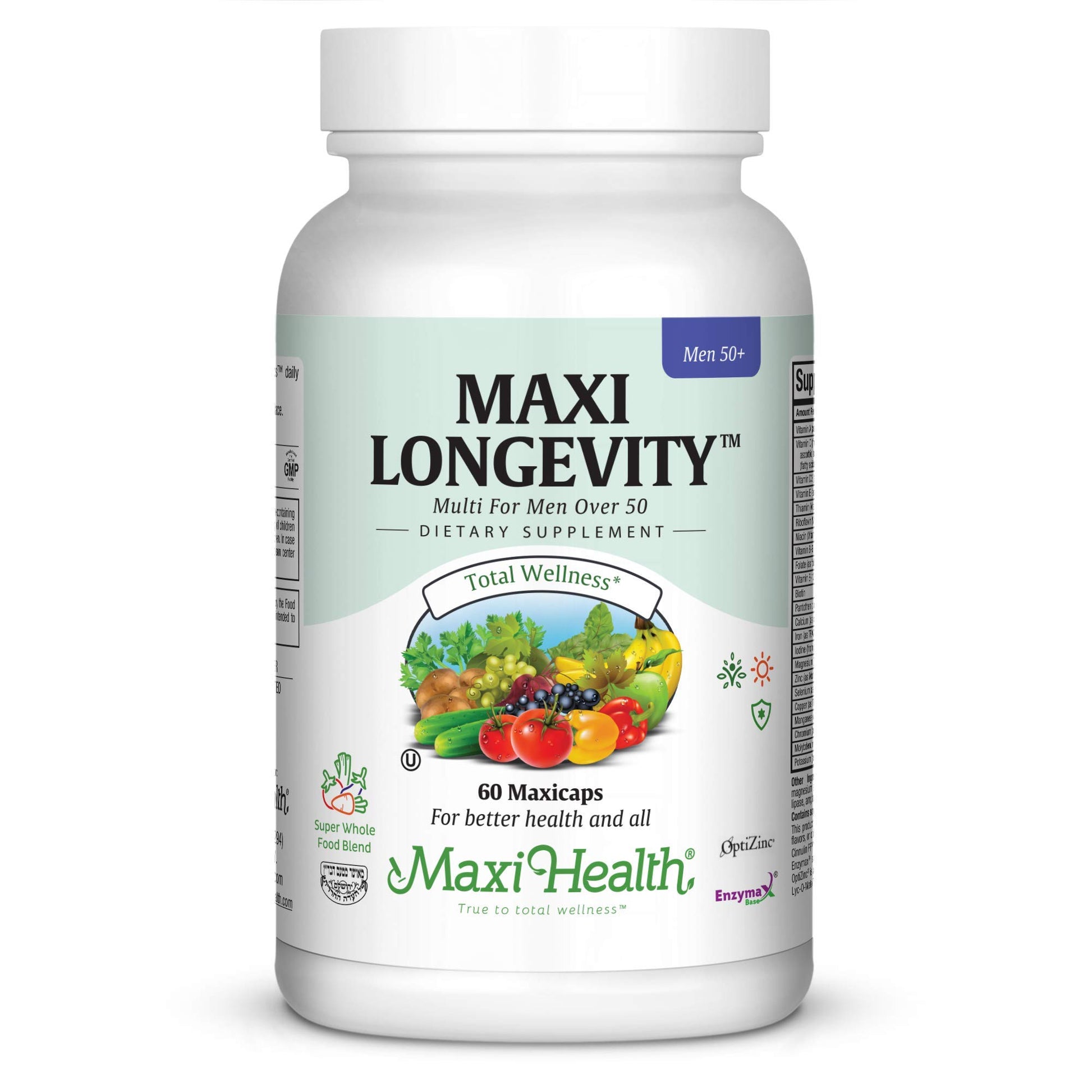 Maxi Health Multivitamin 50 Plus – Daily Multivitamin Over 50 with Vitamin B12, A, D, C, Zinc & Magnesium – Energy, Immune & Heart Support, Non-GMO, 60 Capsules