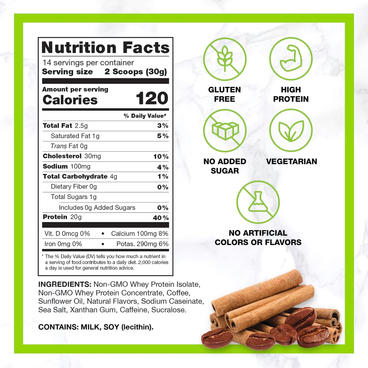 CHIKE Cinnamon High Protein Iced Coffee Powder, 14.8 Ounce