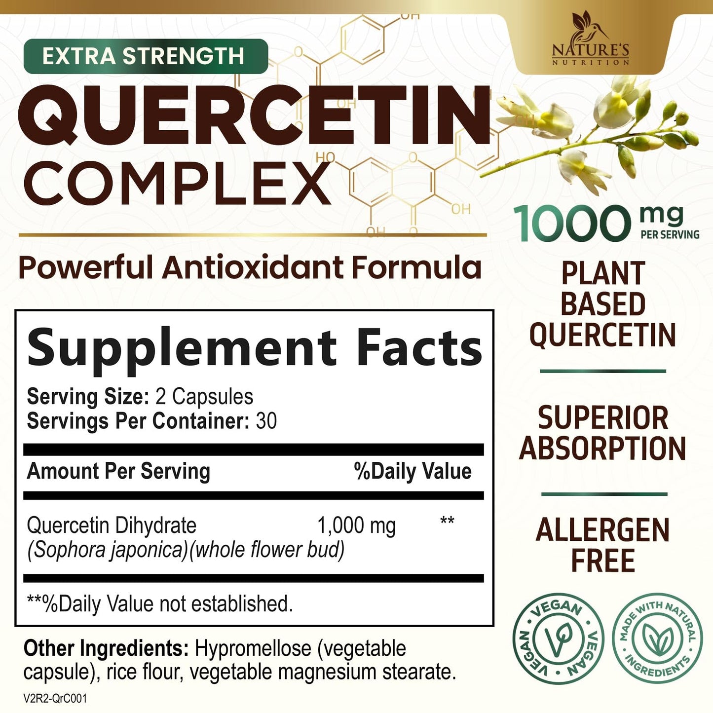 Nature's Nutrition Quercetin Dihydrate 1000mg Capsule, 60 Veggie Capsules