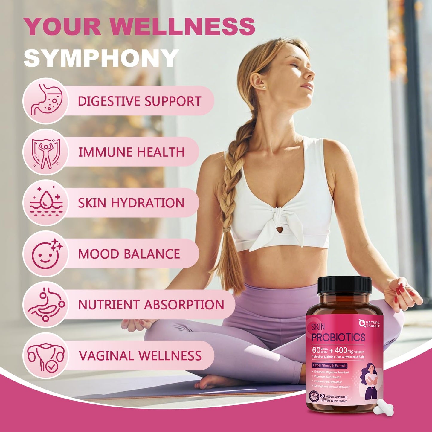 NATURE TARGET Probiotic for Women for Skin Health Capsules, 60 Count