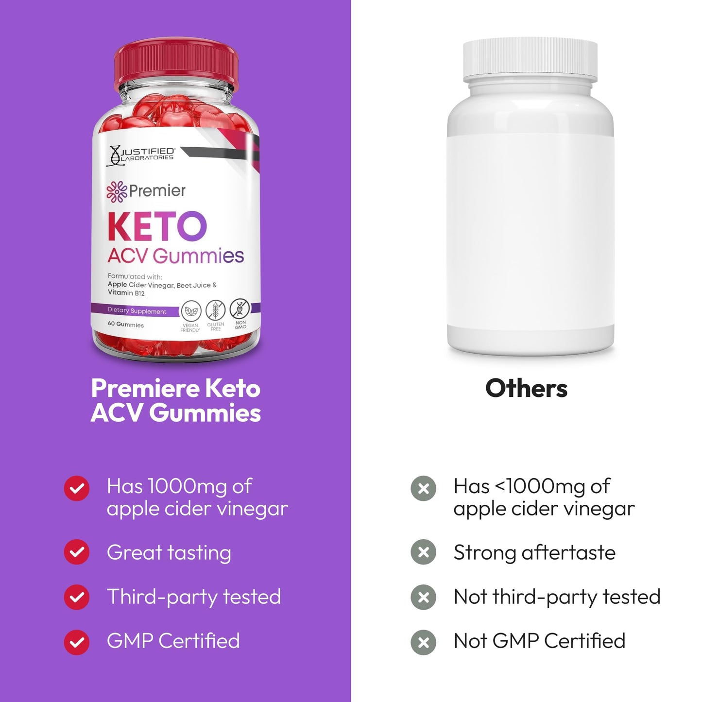 Justified Laboratories Premier Keto ACV Gummies (1000 mg) Gummy, 60 Count