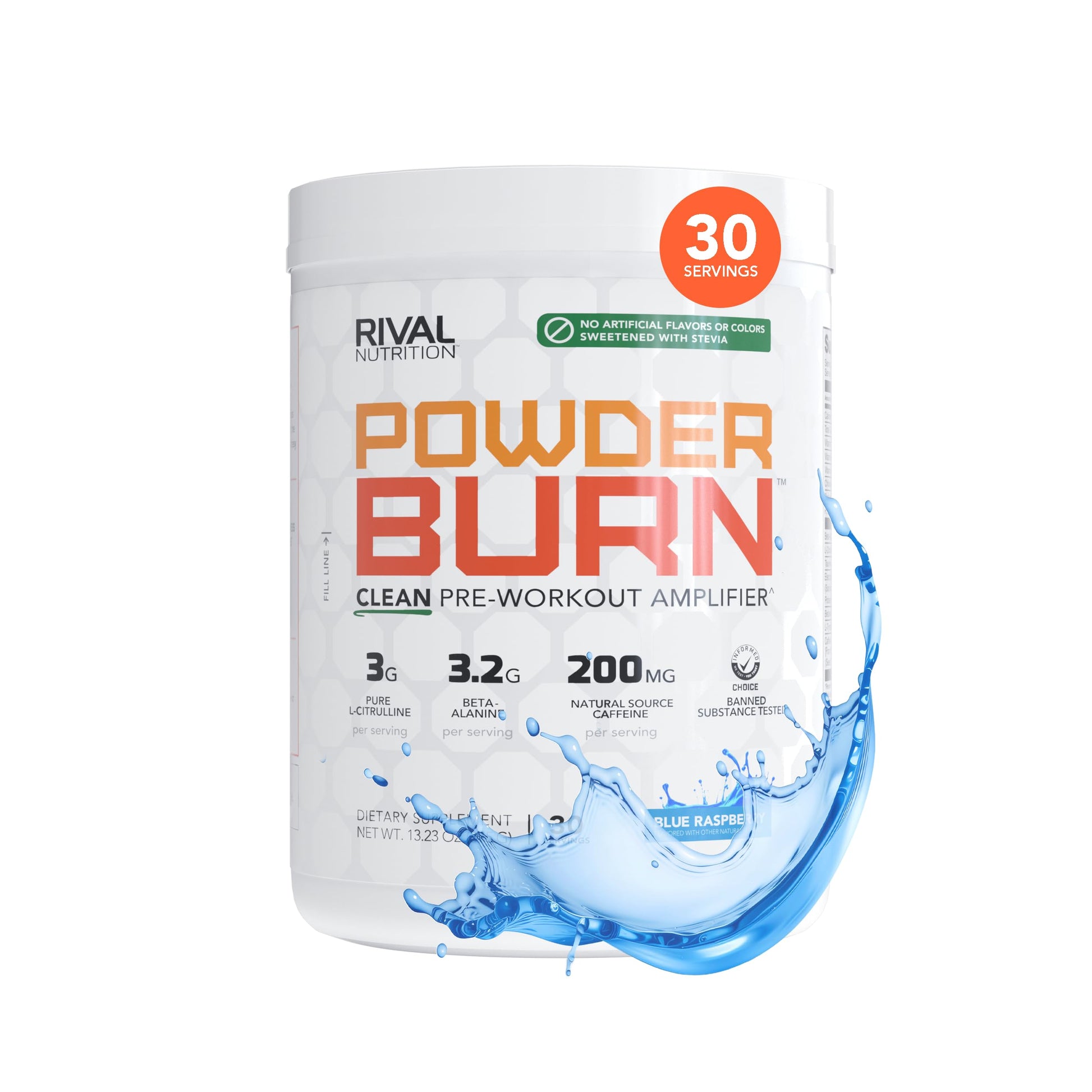 RIVAL NUTRITION Powder Burn Pre-Workout Energy Powder, Blue Raspberry, 30 Servings