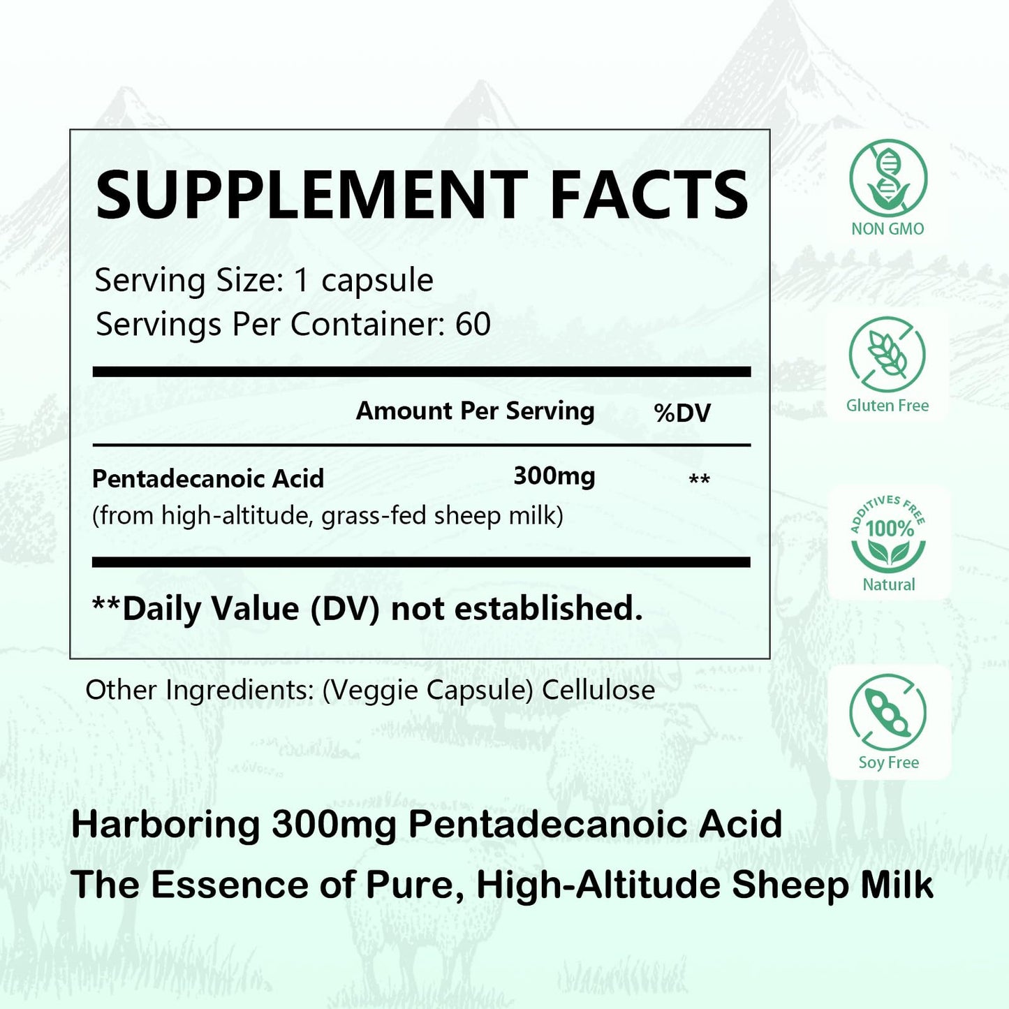 DNOUHN Pentadecanoic Acid C15:0 Supplements 300mg Sourced from High-Altitude Sheep Milk Capsules 60