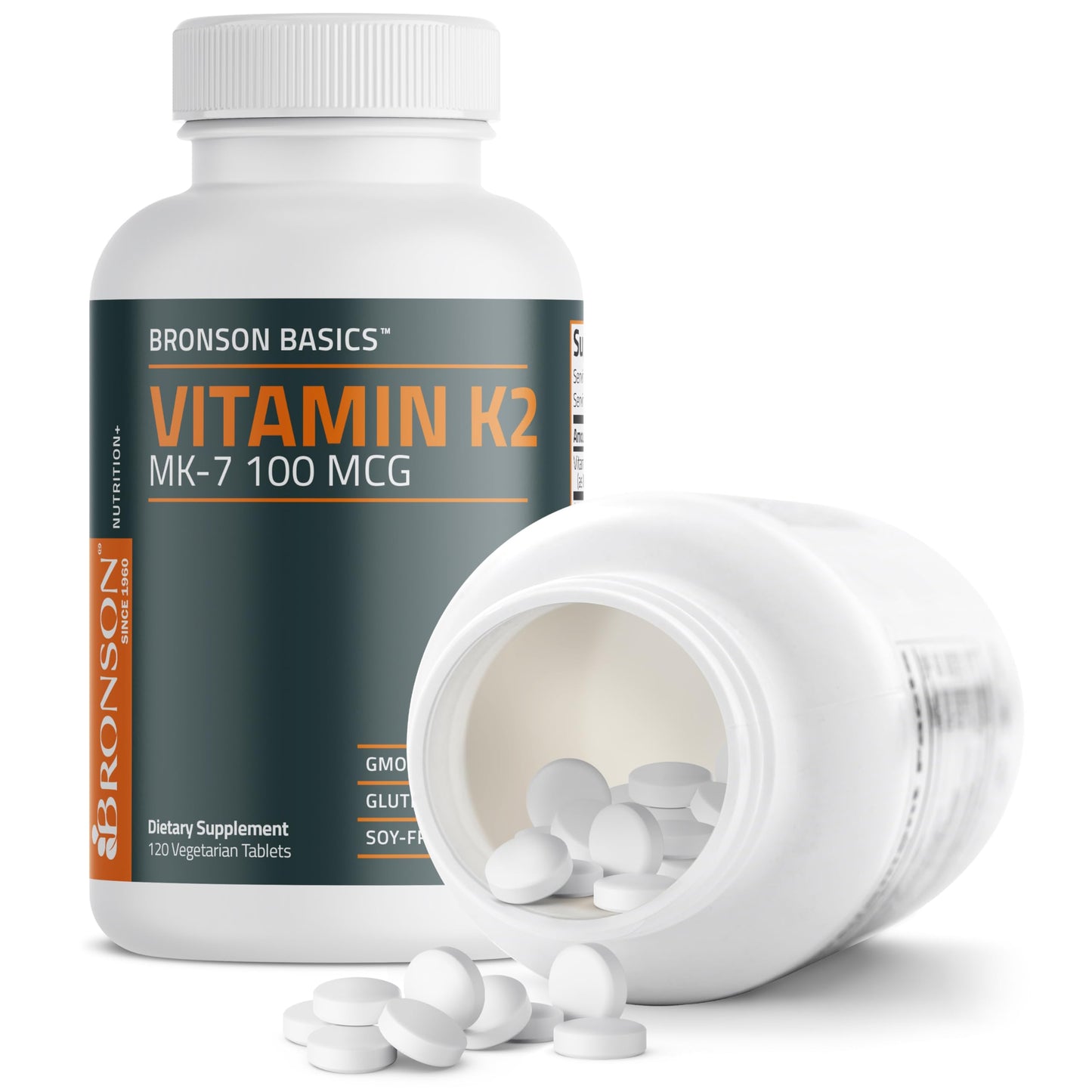 Bronson Vitamin K2 MK-7 100 MCG K2 as MK7 Menaquinone Non-GMO Tablets, 120 Count