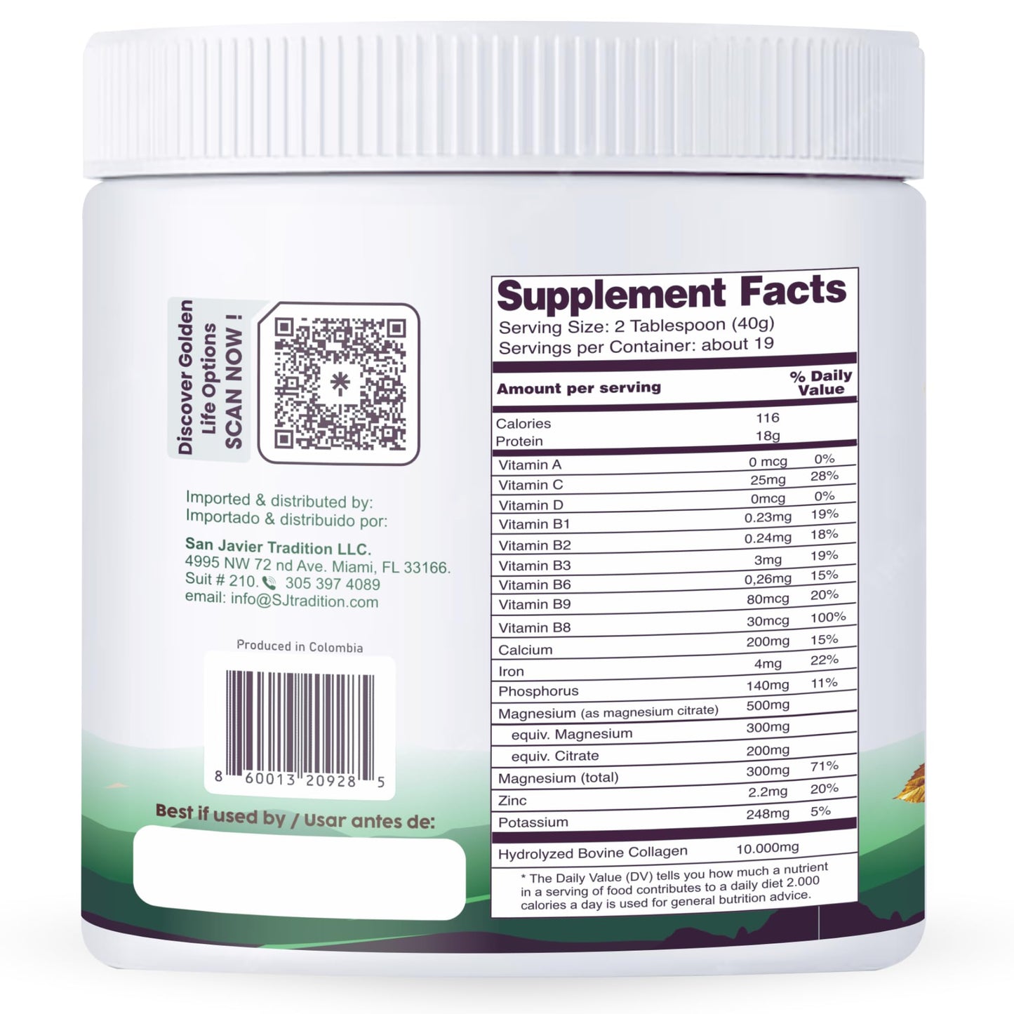 Gold Vital Life Collagen Peptides Powder - Hydrolyzed Collagen with +17 Super Ingredients, Mint & Lemon Flavor, 26 Servings