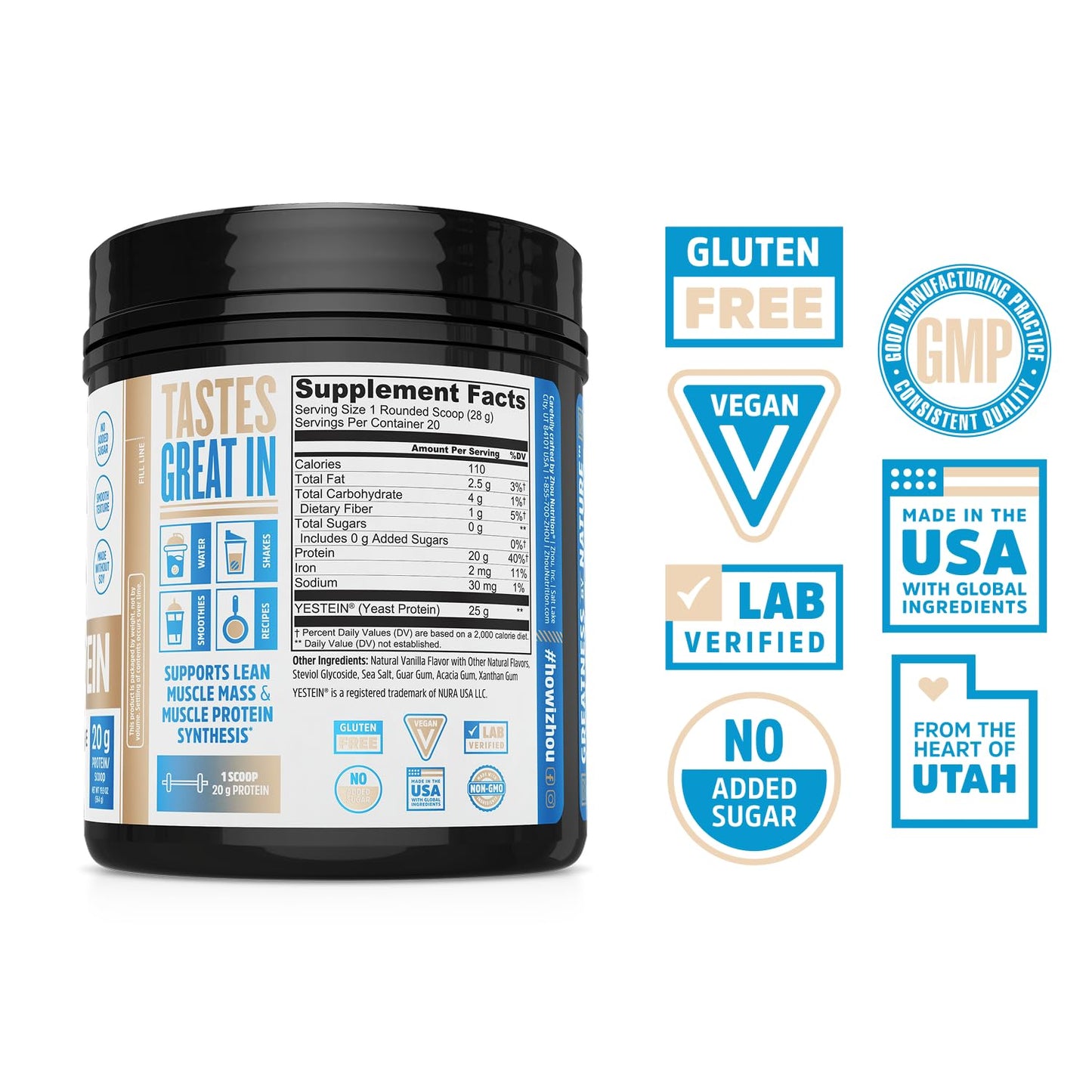 Zhou Complete Protein - Advanced Vegan Protein Powder, 20 Servings, 19.9 oz