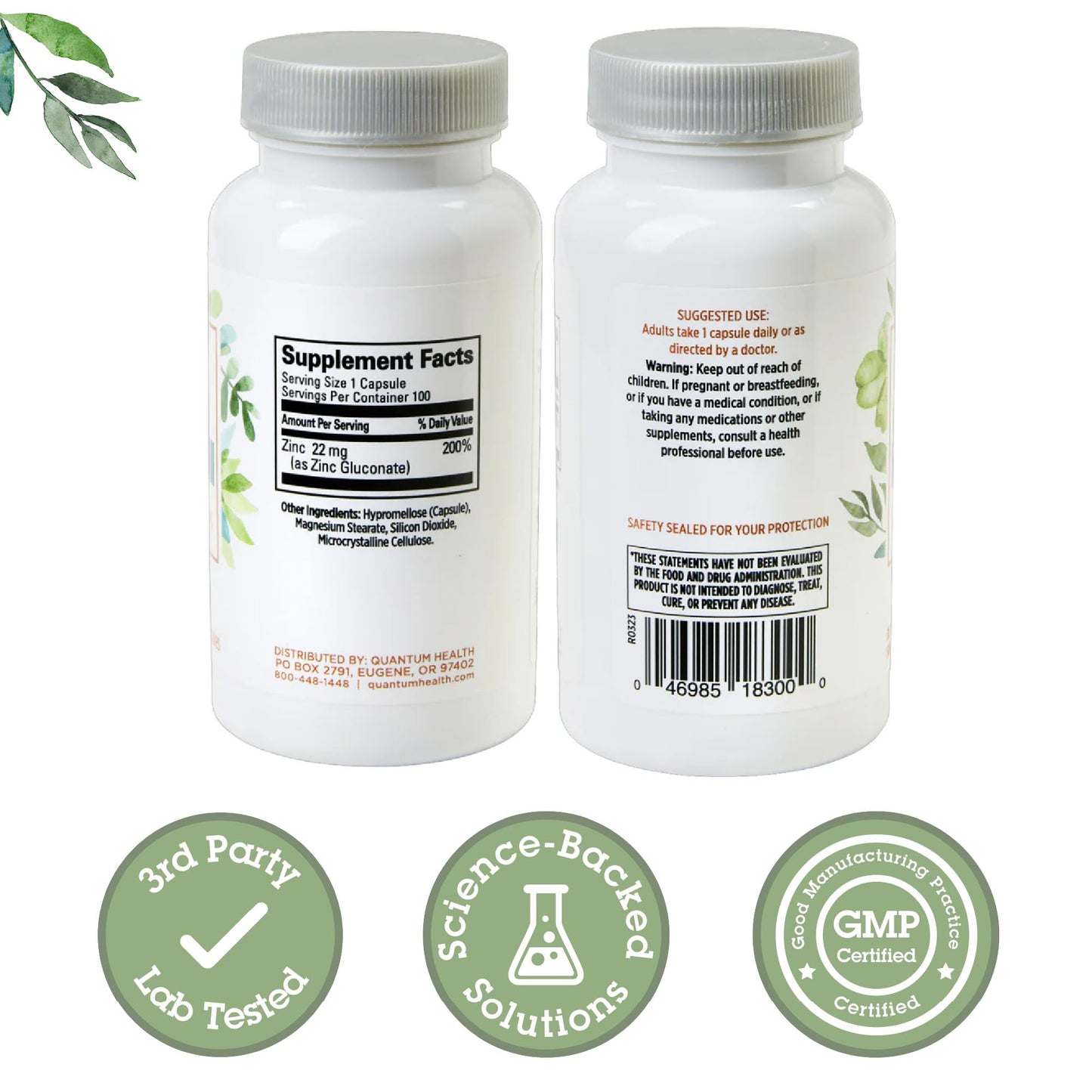 Quantum Zinc Gluconate 22mg Capsule, 100 Count
