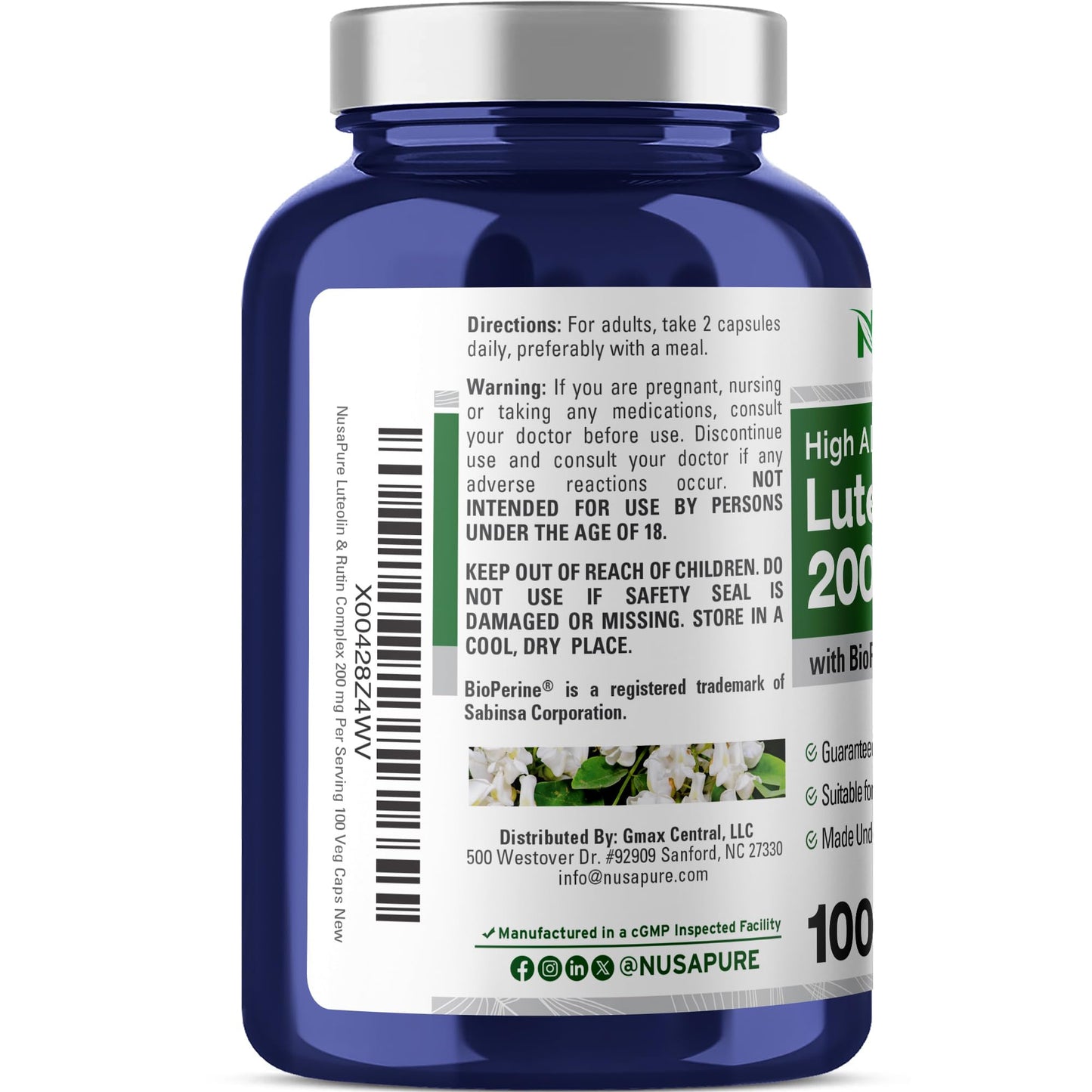 NusaPure Luteolin Complex with Rutin 200 mg Capsule, 100 Count