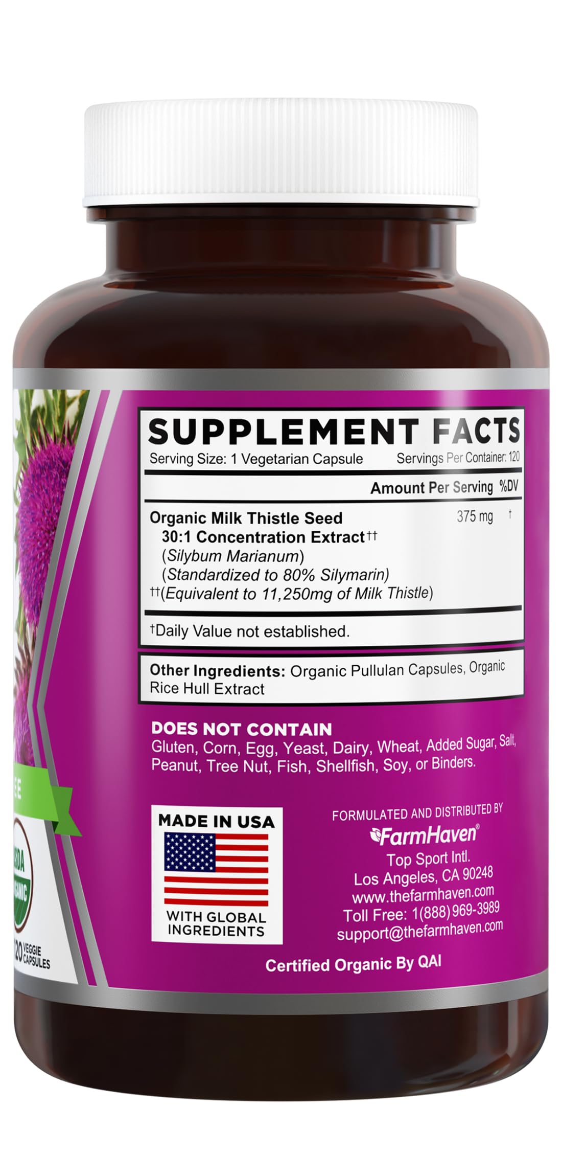 FarmHaven USDA Organic Milk Thistle Capsules 120 Count