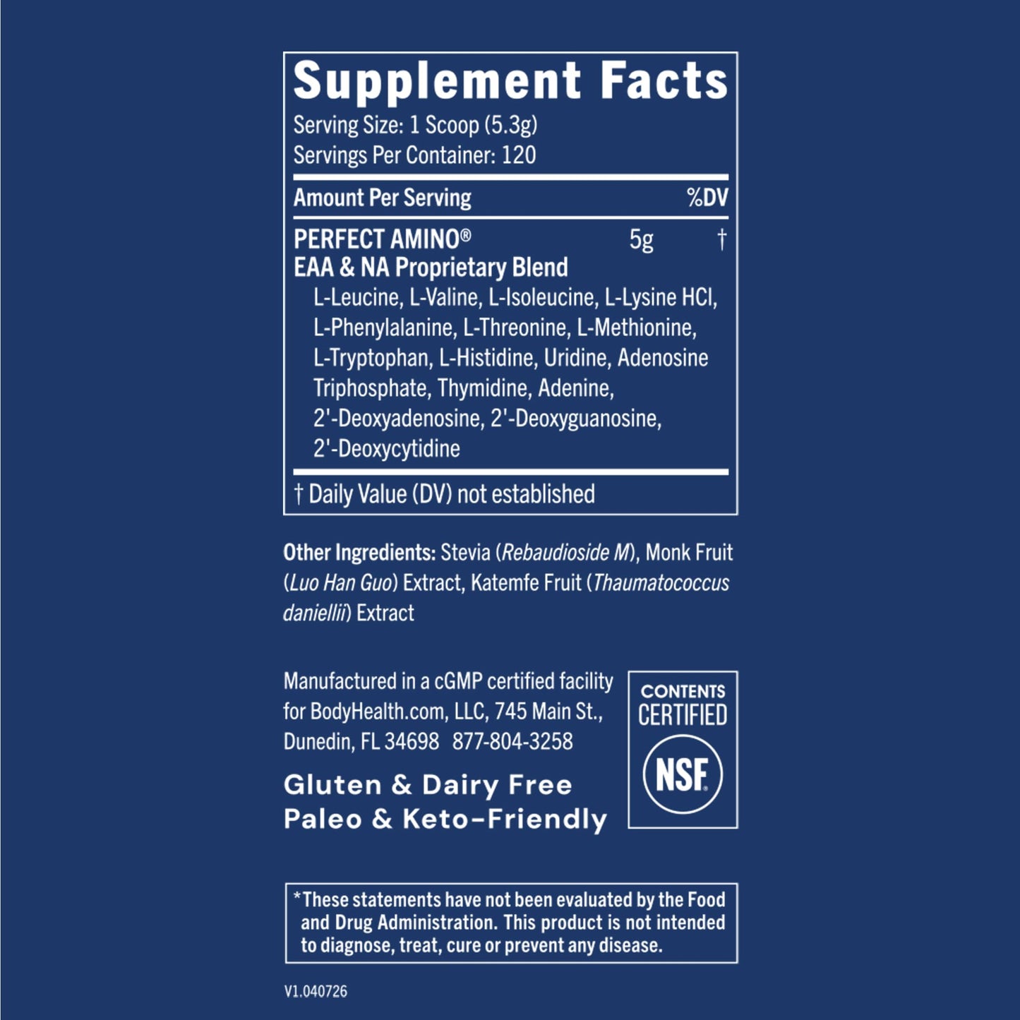 BodyHealth PerfectAmino BCAA and EAA Powder 22.44 oz