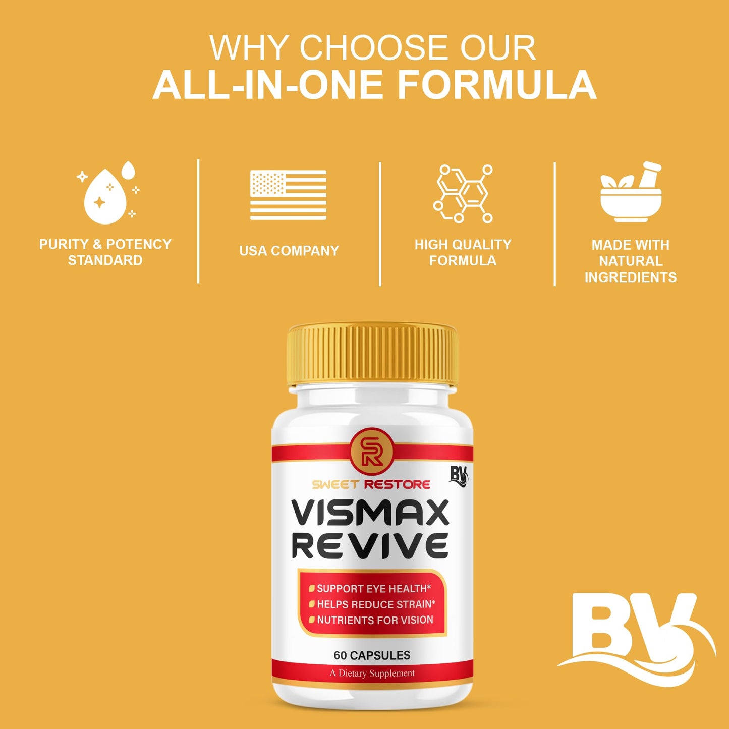 BLUE VIBE VisMax Revive Maximum Strength Overall Vision & Wellness Support Supplement Capsules, 180 Capsules