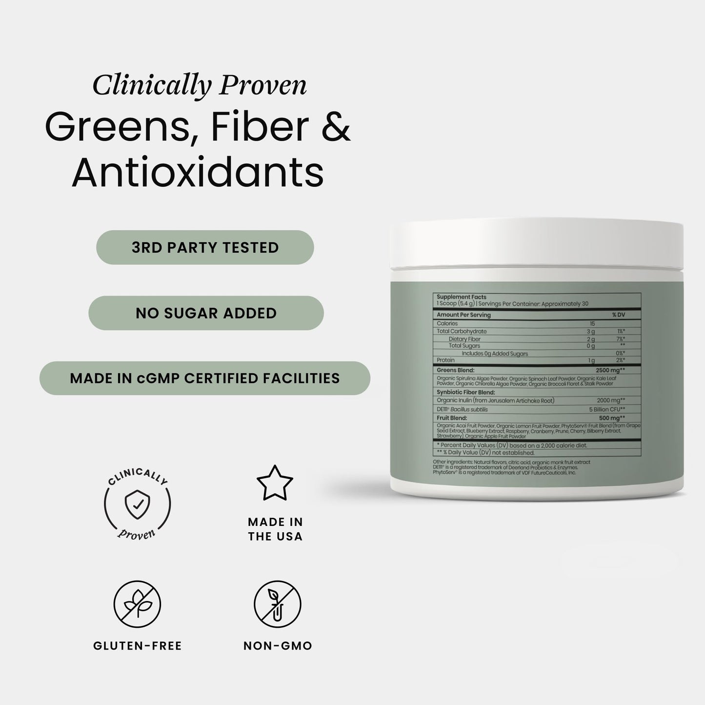 Perelel Synbiotic Greens Powder, 30 Servings
