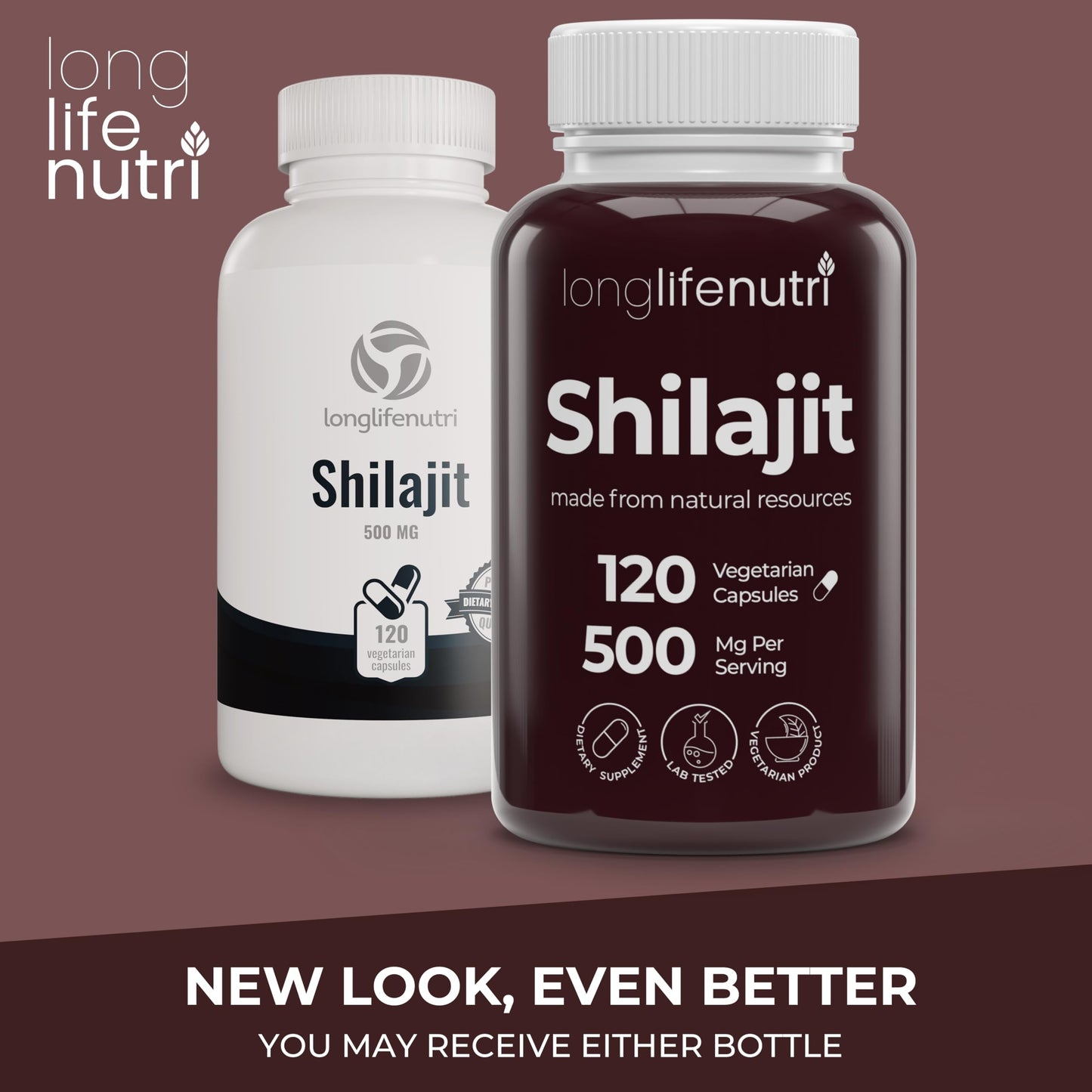 LongLifeNutri Shilajit Pure Himalayan Extract 500mg with 15% Fulvic Acid, 120 Vegetarian Capsules