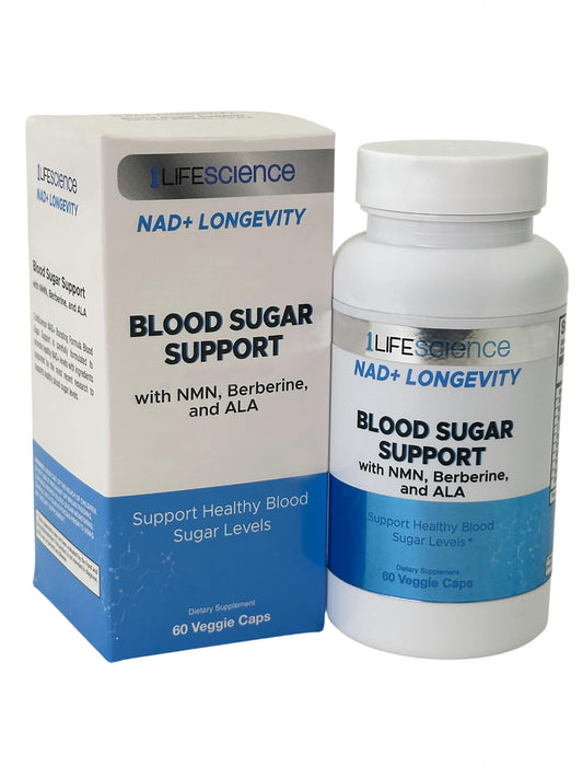 1LifeScience Blood Sugar Blend NMN Urolithin A Berberine & Alpha Lipoic Acid NAD+ Support Capsules, 60 Count