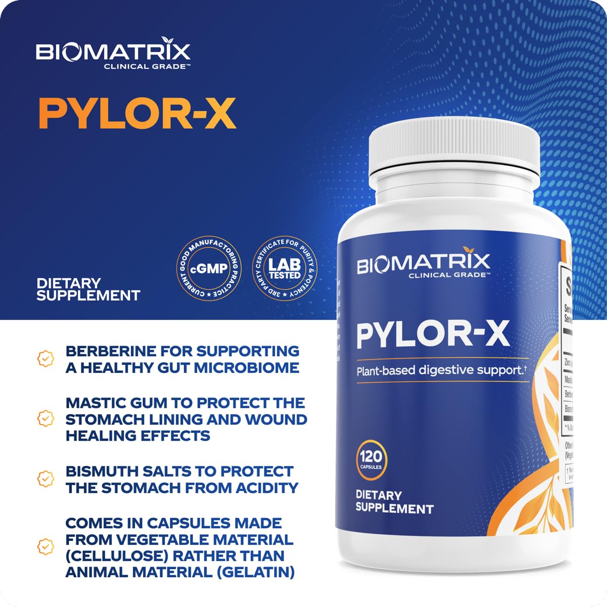 BioMatrix Pylor-X Gut Health Supplement Capsule 120 Count