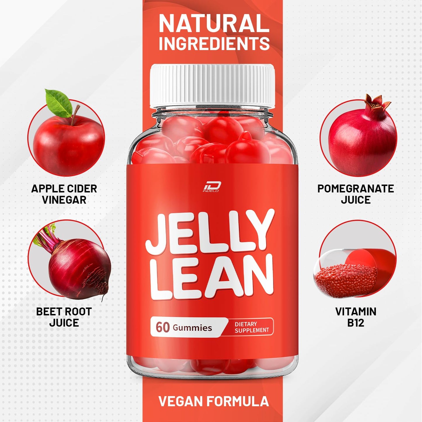 Indelo Jelly Lean Advanced Formula Supplement for Daily Health Support Gummy 60 Count