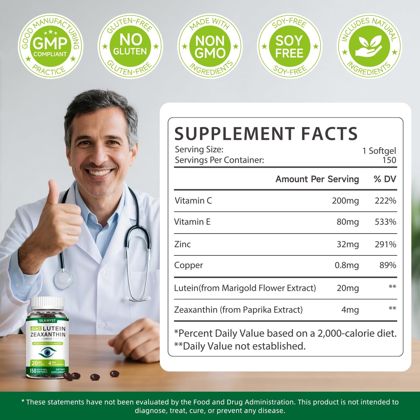 SILKMYST Lutein and Zeaxanthin Softgels 150