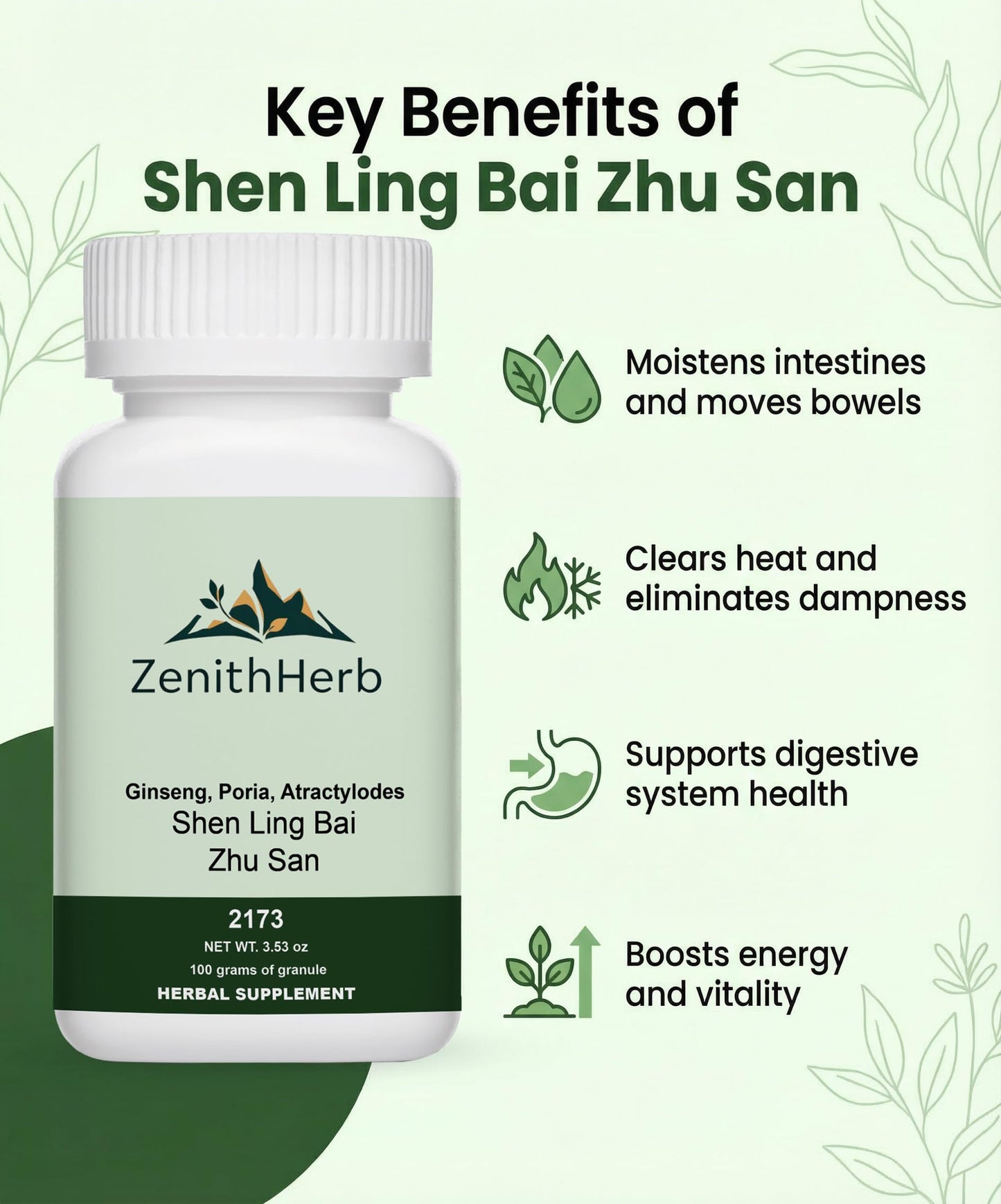 ZenithHerb Shen Ling Bai Zhu San Granule Powder 3.53 Ounce