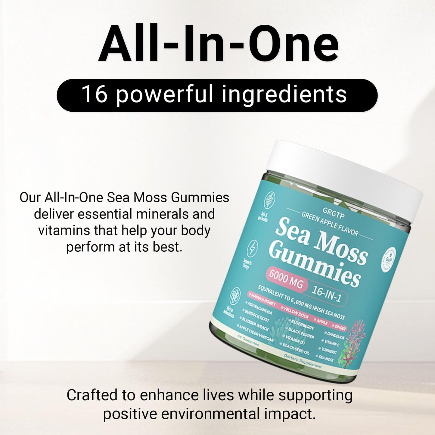 GRGTP Sea Moss Gummies 16-In-1 Gummy 60 Count